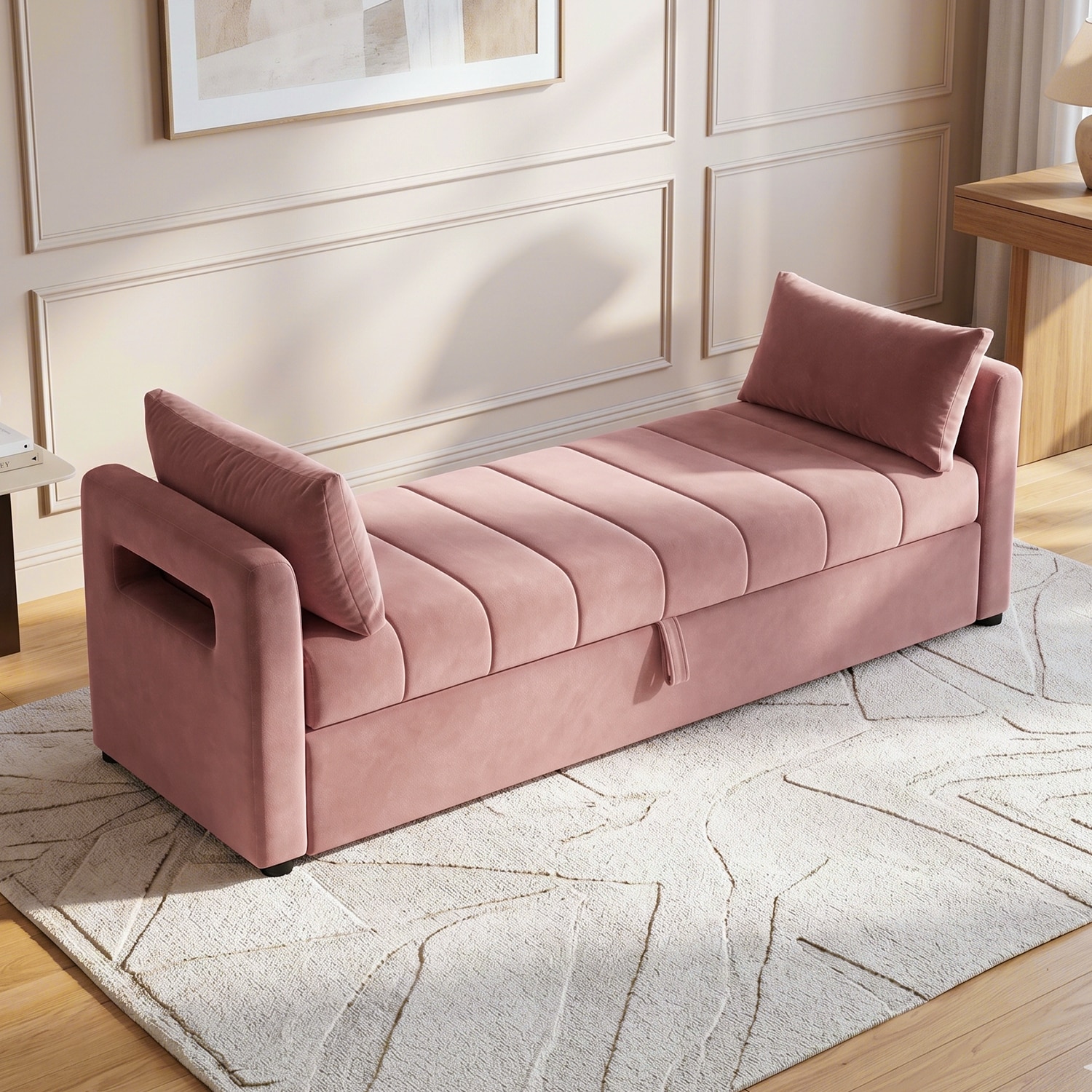 Jedlo Velvet 2 Seater Ottoman Bench  with Storage in Peach Color - Home Lifestylez