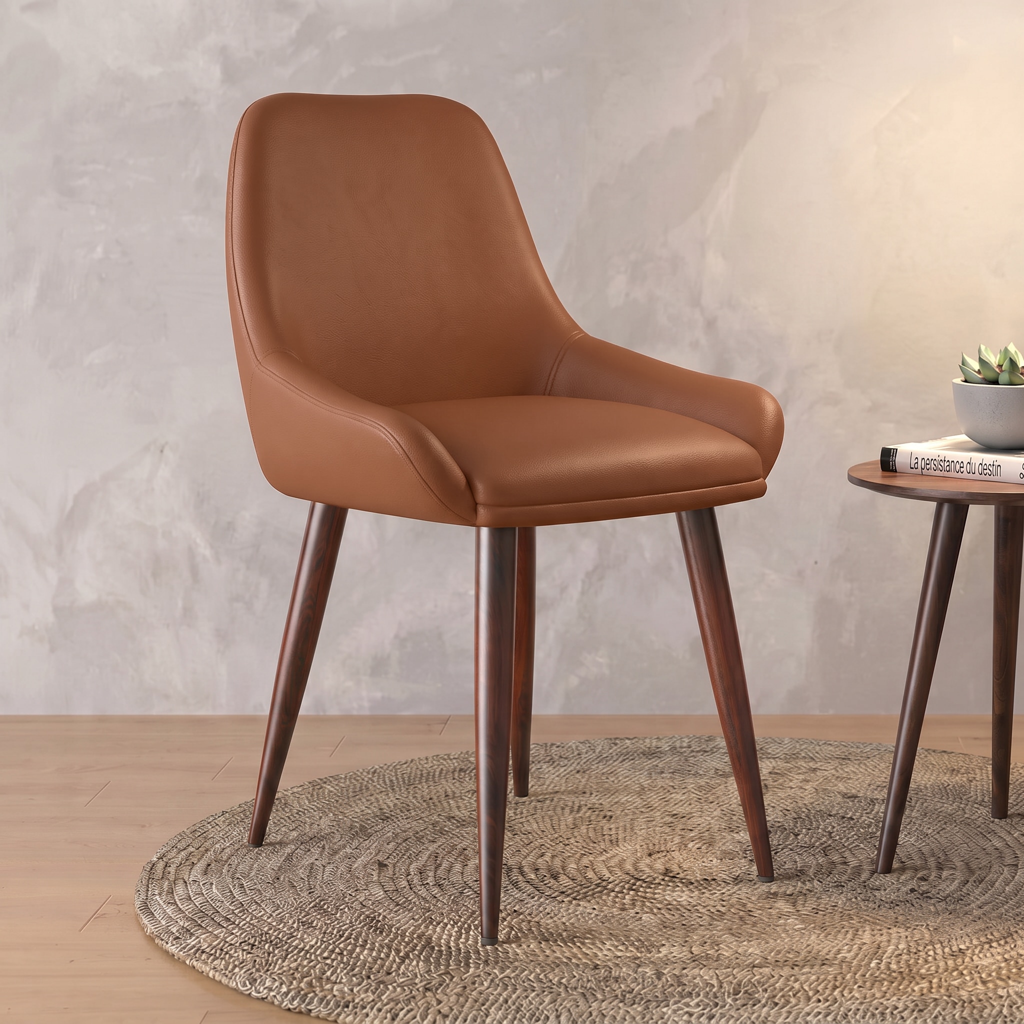 Rickman Fabric Accent Chair in Nappa Tan Leatherette Colour - Urban Ladder