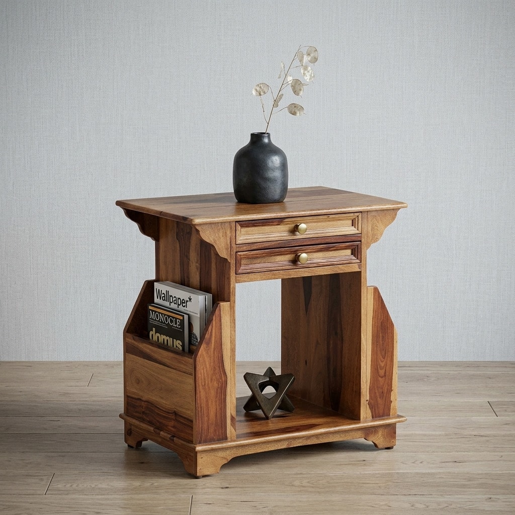 Anderby Sheesham Wood End Table in Rustic Teak Finish - Woodenmood
