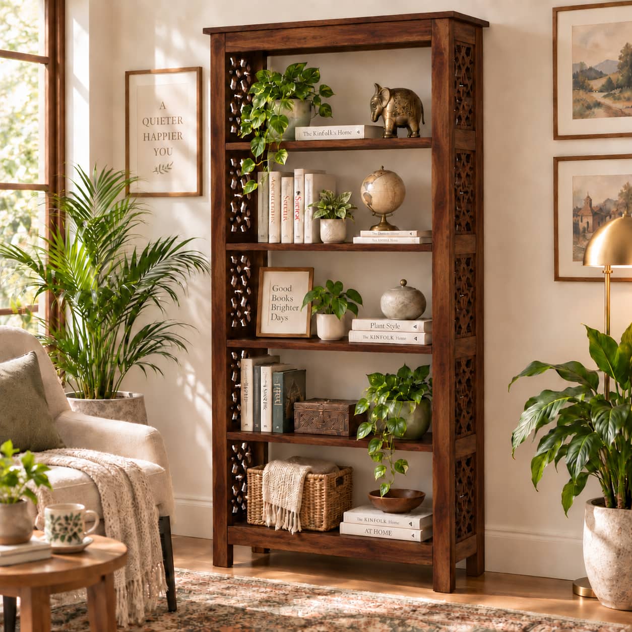 Arcade Sheesham Wood Book Shelves In Provincial Teak Finish