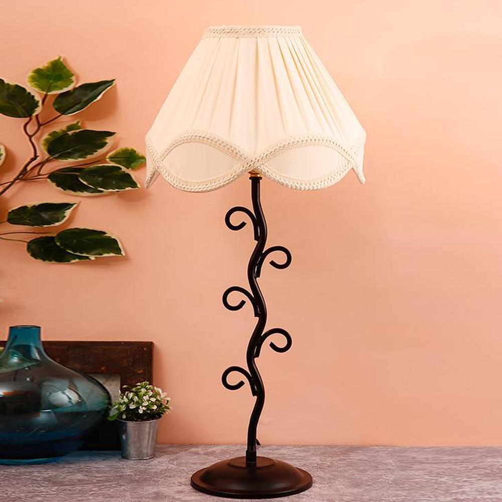 Brecken Off White Fabric Shade Table Lamp with Black Iron Base
