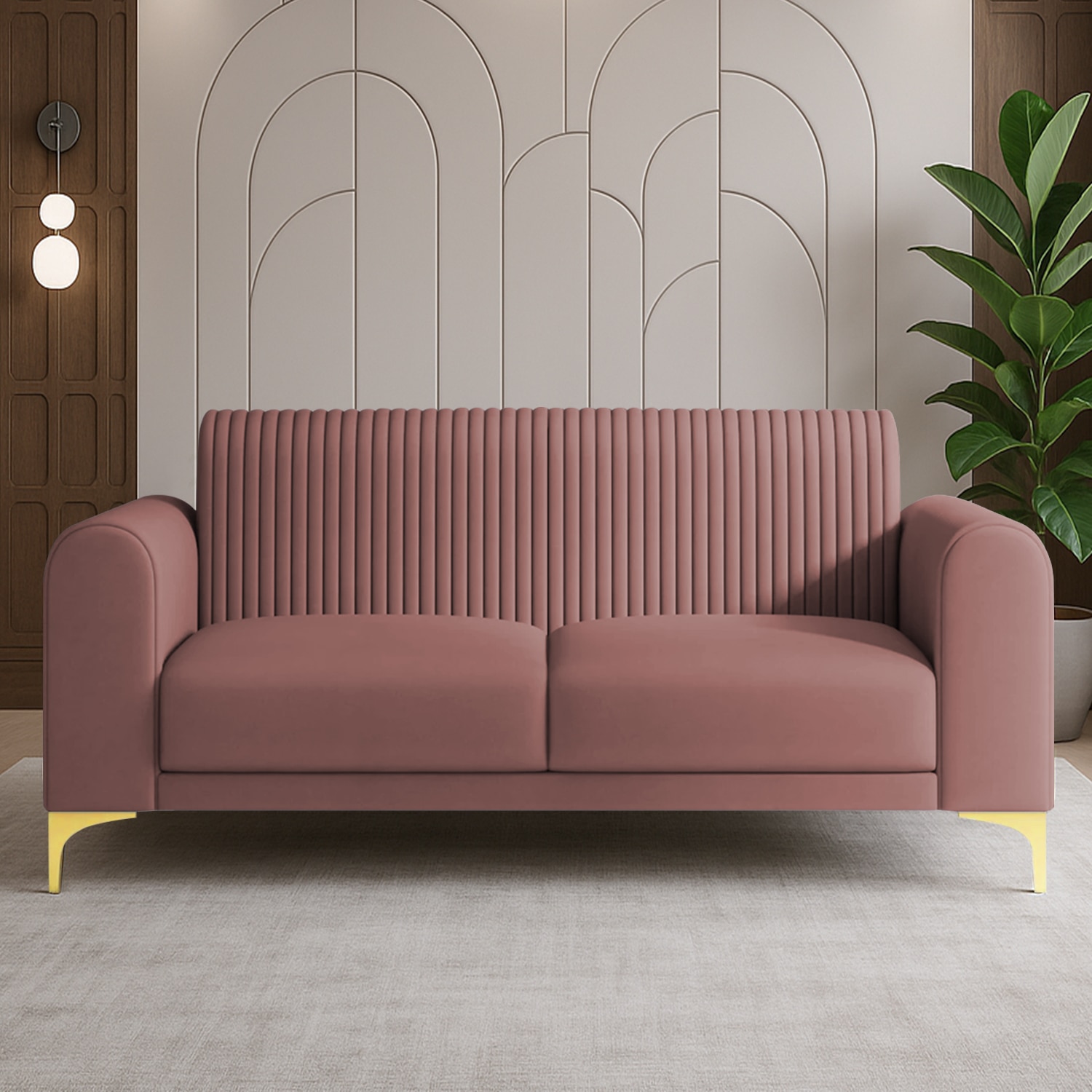 Veniza Velvet 2 Seater Sofa In Peech Colour - Home Lifestylez