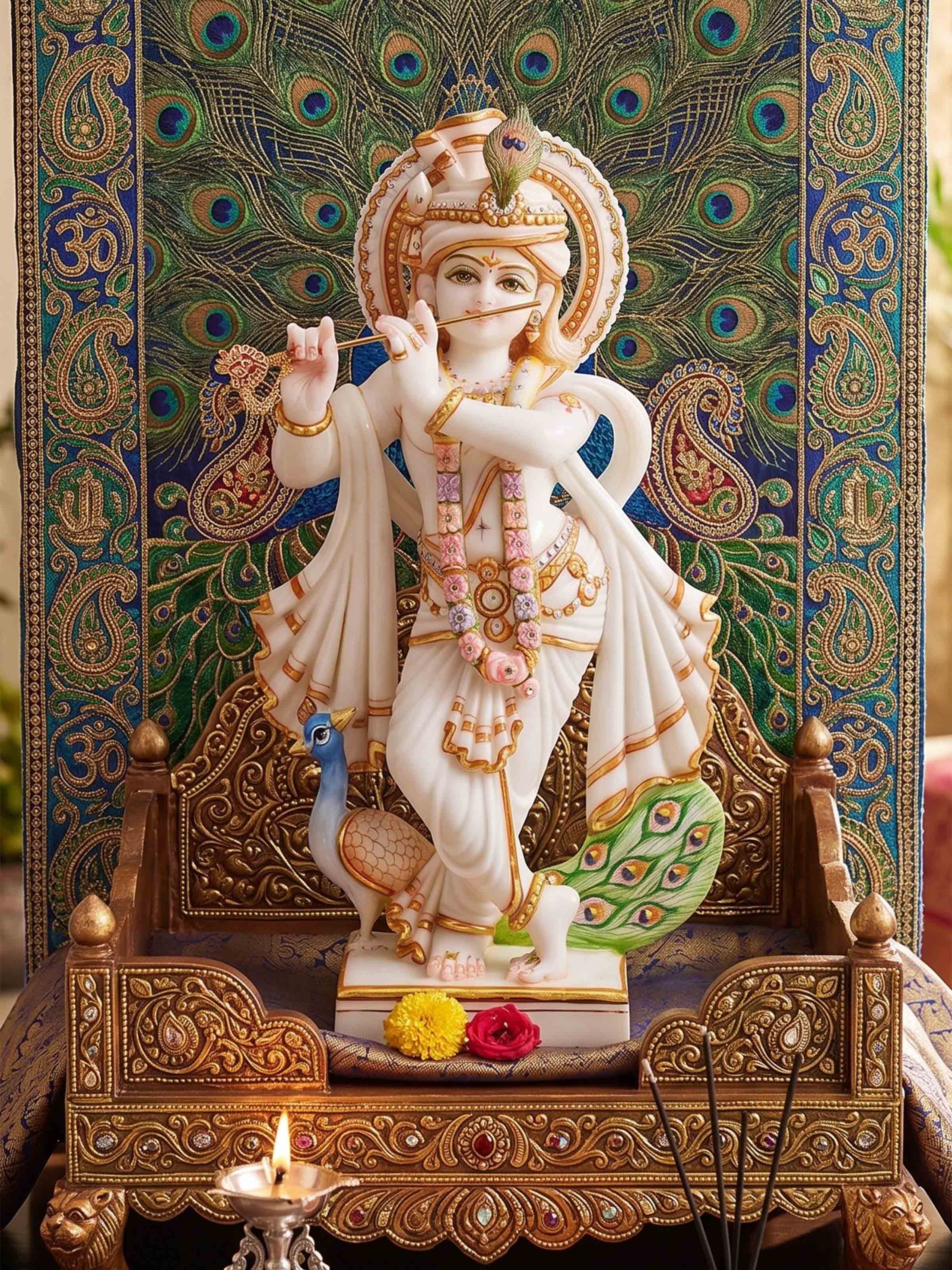 Carved Marble Krishna Idol