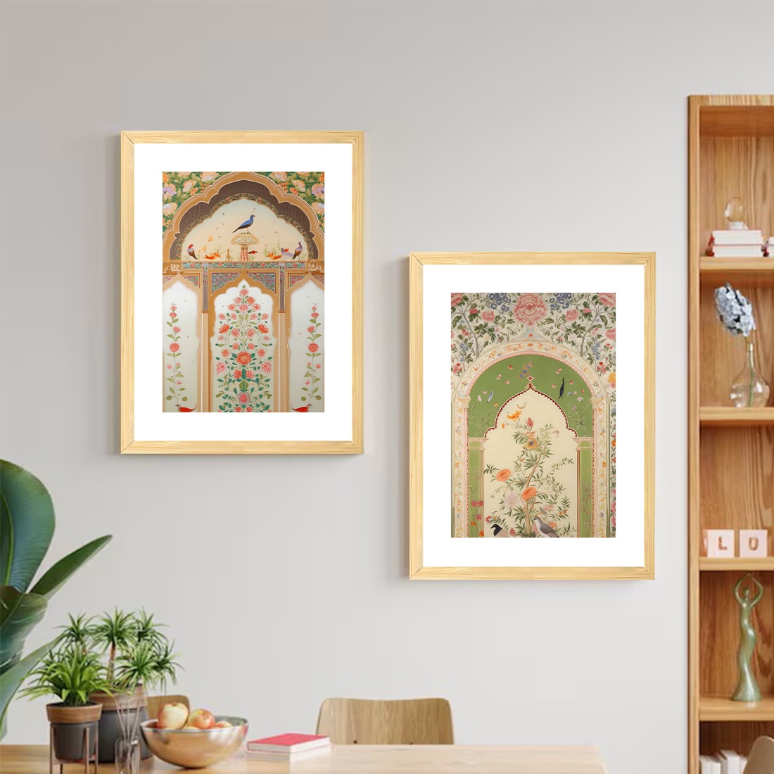 Mughal Jharokha Set of 2 Framed Posters Peacock Floral Art 45x60 cm - Art Street