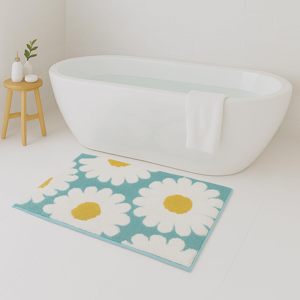 Luxe Home Macau Flower Bath Mat (40x60 cm)- Aqua