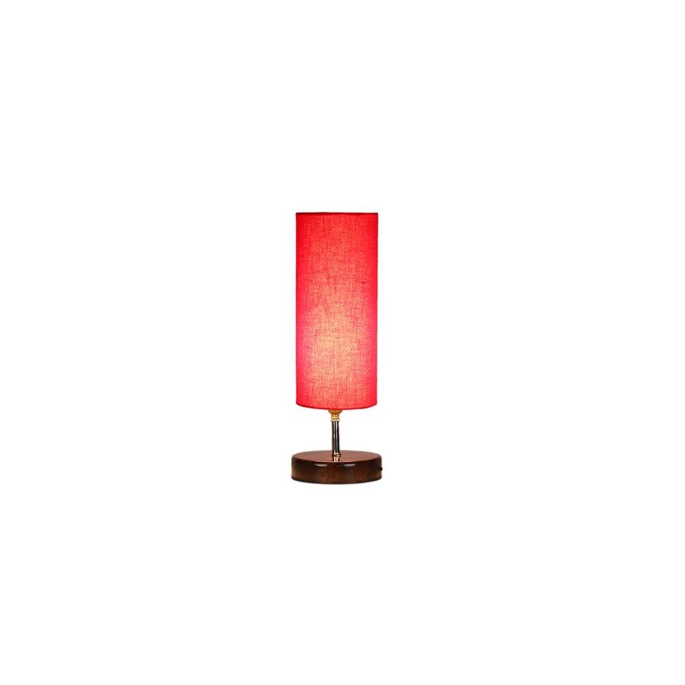 Webster Red cotton table lamp with brown wood base