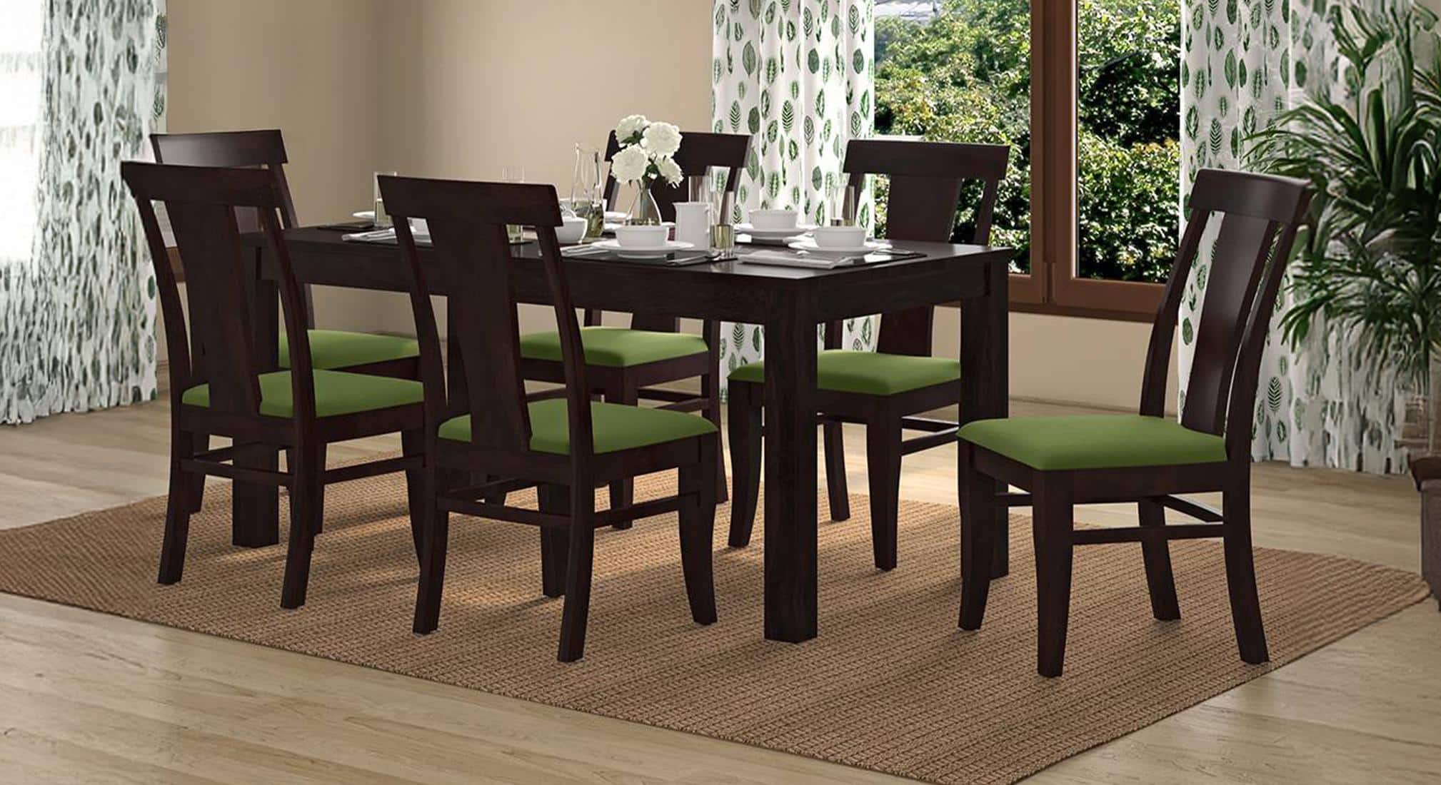 Brighton-Fabio 6 Seater Dining Table With Set Of 6 Chairs Colour-Matty Olive Finish-Mahogany