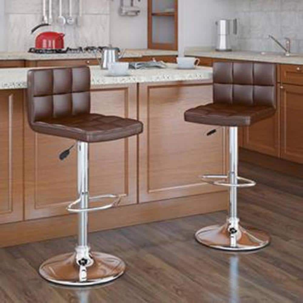 Cadbury Handrest Swivel Leatherette Bar Stool in Brown Finish