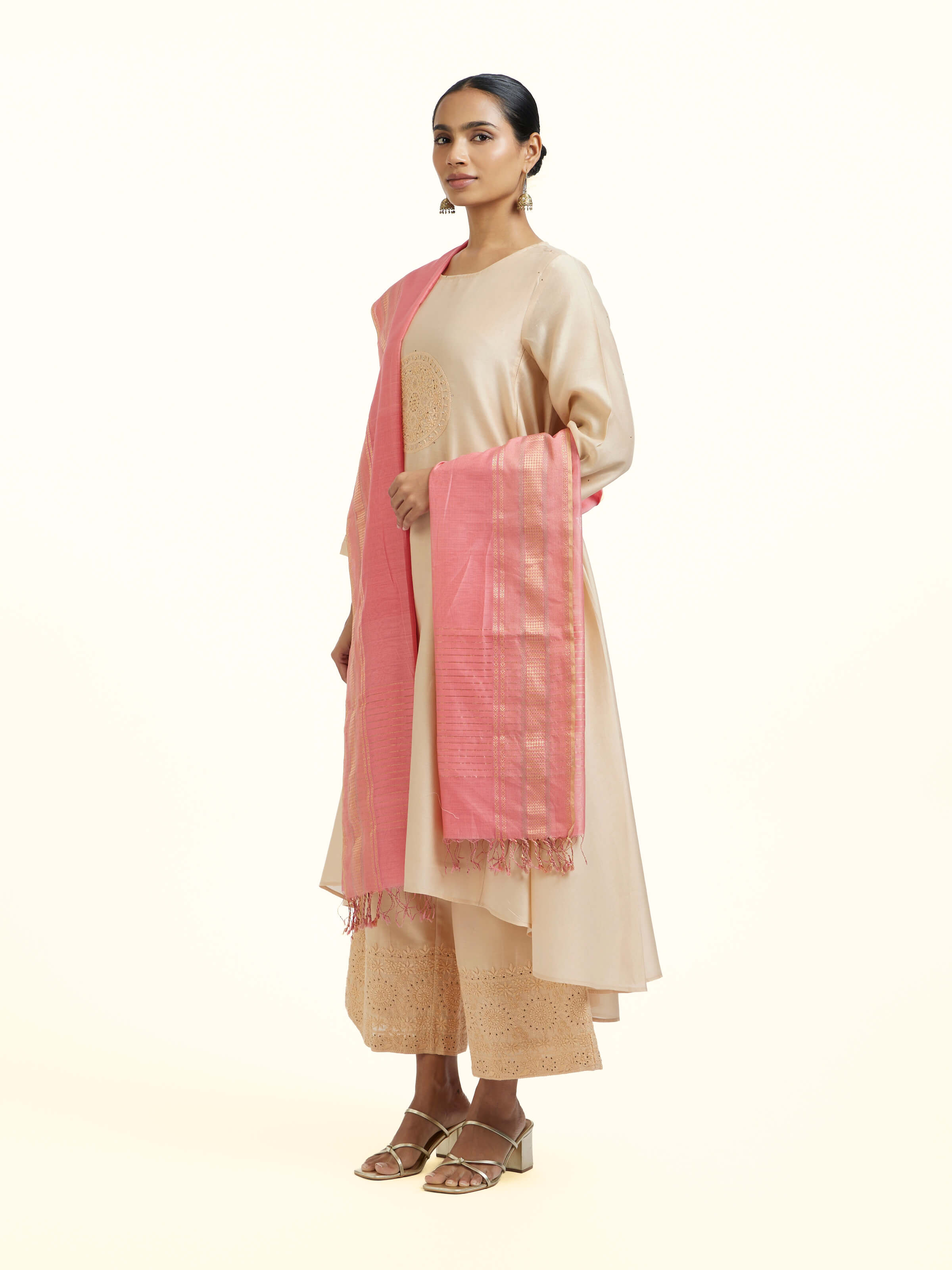 Light Pink Cotton Silk Maheshwari Handloom Dupatta