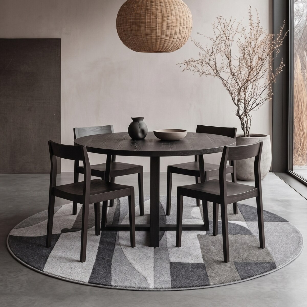 Handmade Round Wool Silk Rug Modern Abstract Grey 4 Feet Carpet - NEU LOOMS