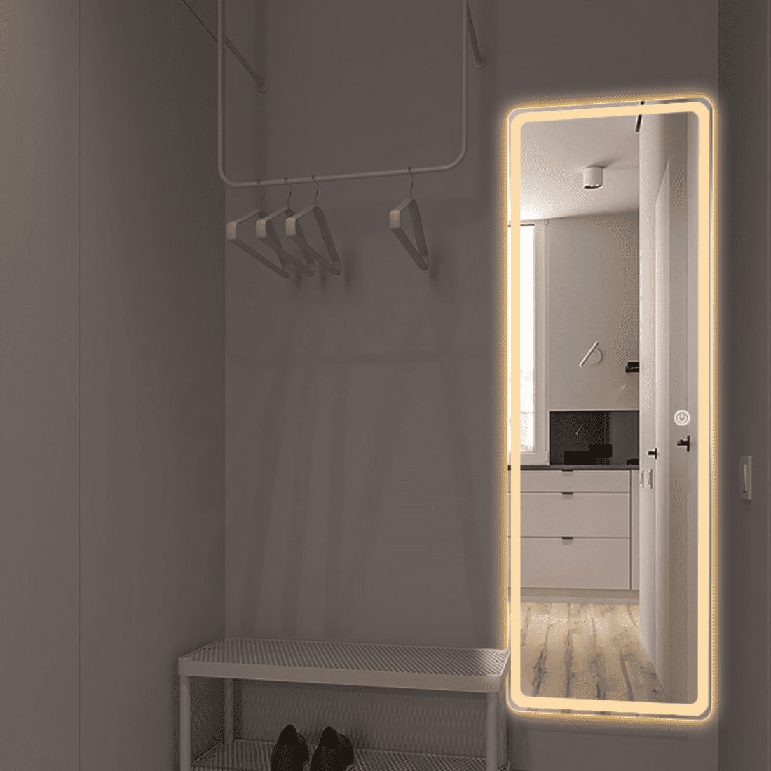 Full-Length Bedroom Dressing Mirror with Lights Adjustable LED Standing Mirror
