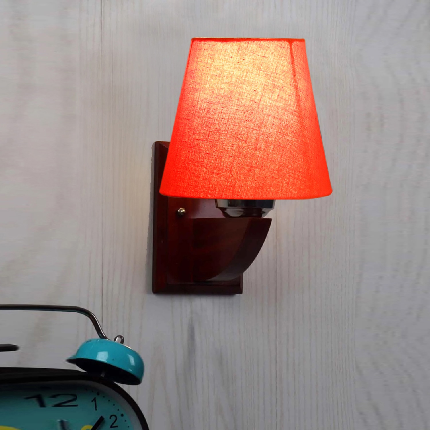 Devansh Solid Wood Electric Wall Light in Orange Colour with Orange Shade Count of 1 Light - Devansh