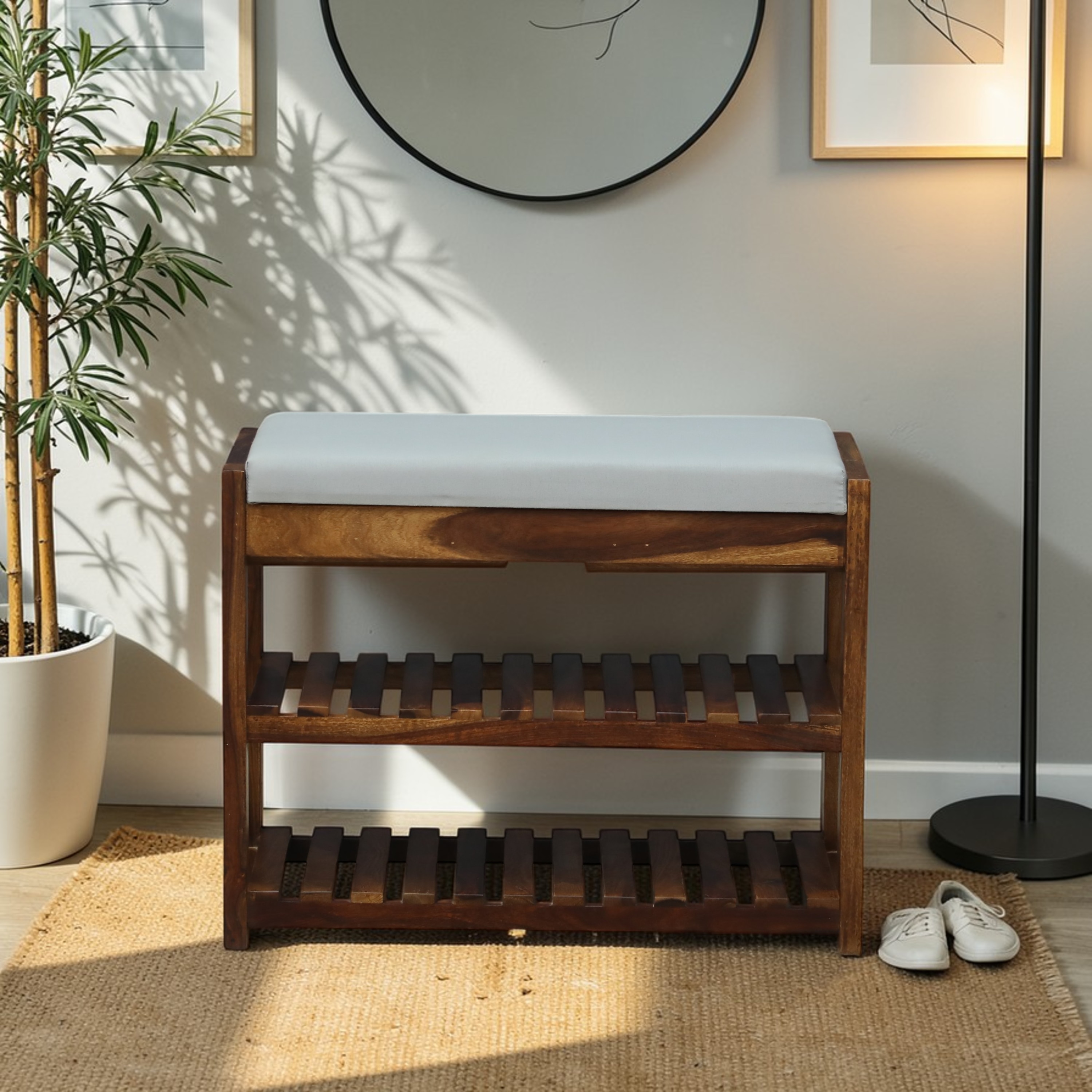 Shoe Rack Bench In Sheesham Wood Finsih - Ferrowoods