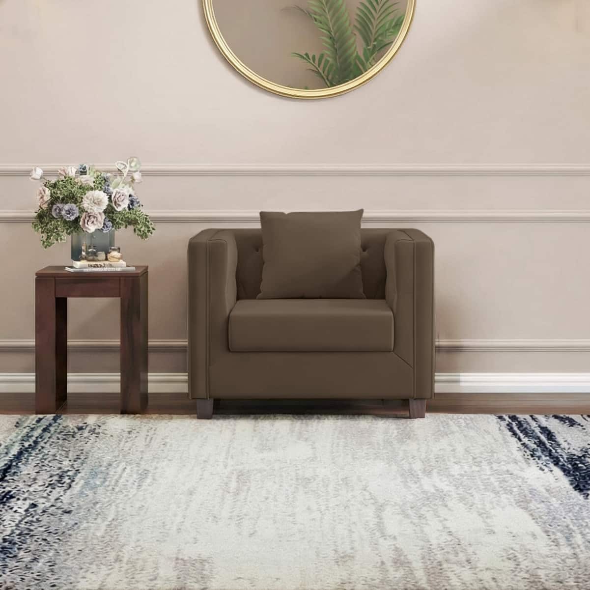 Windsor Premium 1 Seater Fabric Sofa in Truffle Beige Velvet Colour - Urban Ladder