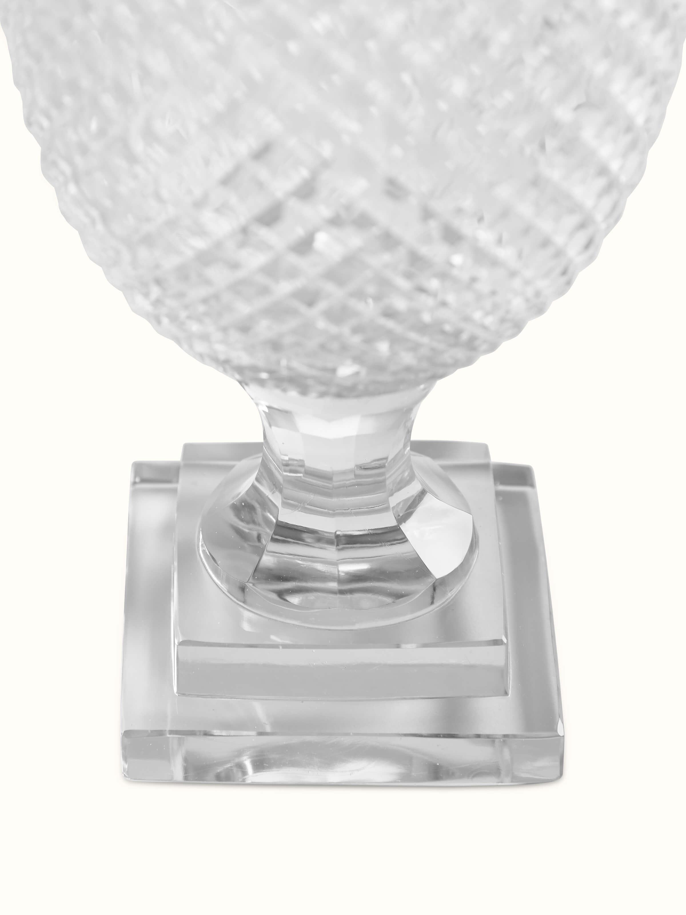 Close-up view of Crystal Hurricane Glass Vase focusing on the texture and fine details.