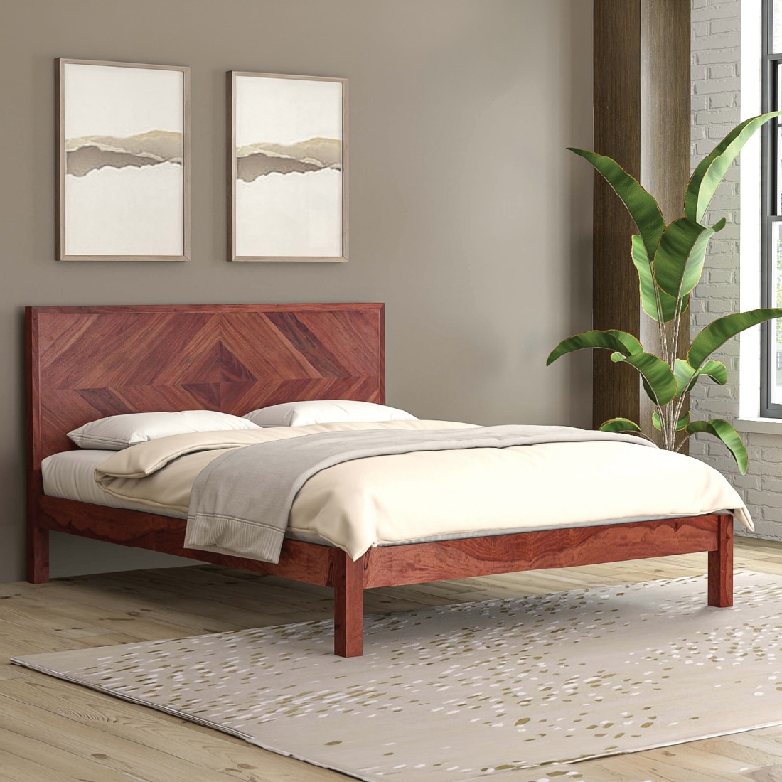 Dado Solid Wood Queen Non Storage Bed in Brown Colour - Orange Tree
