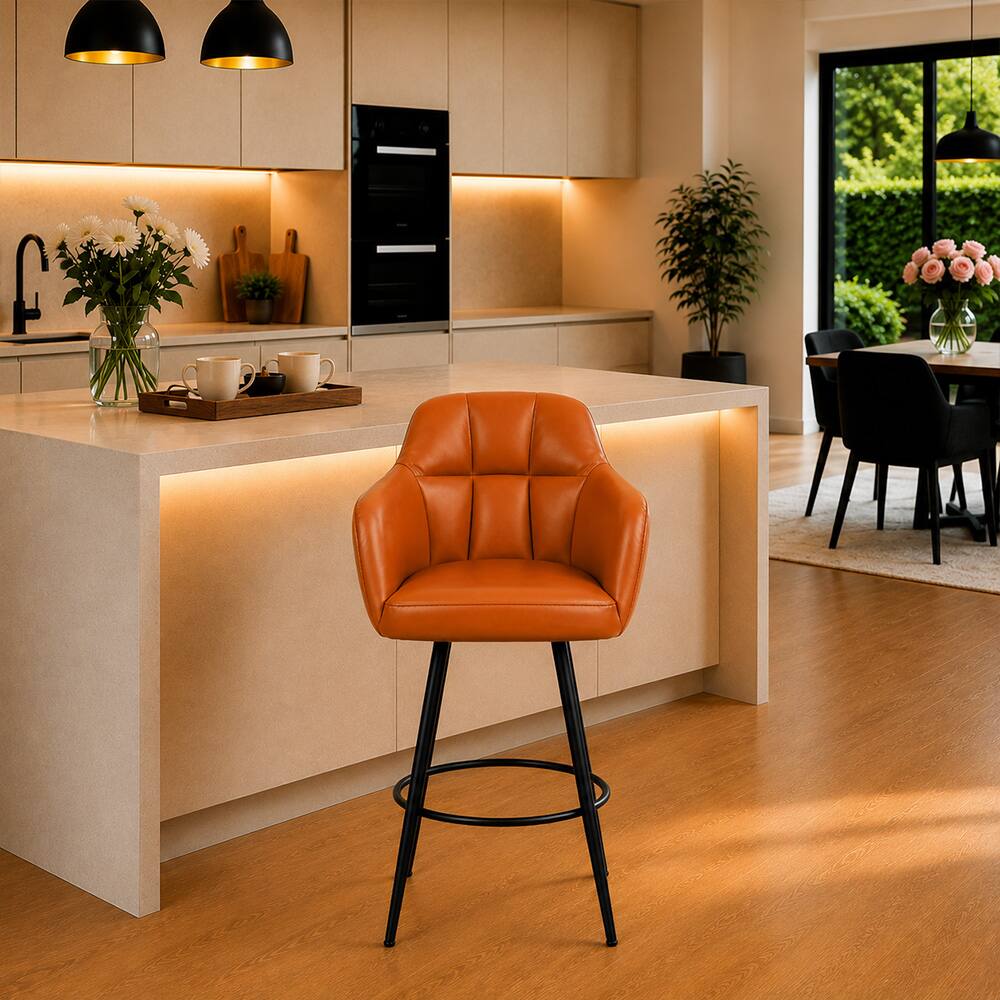 Doe Buck Luxury Faux Leather Counter Height Bar Stool in Tan Colour - Doe Buck