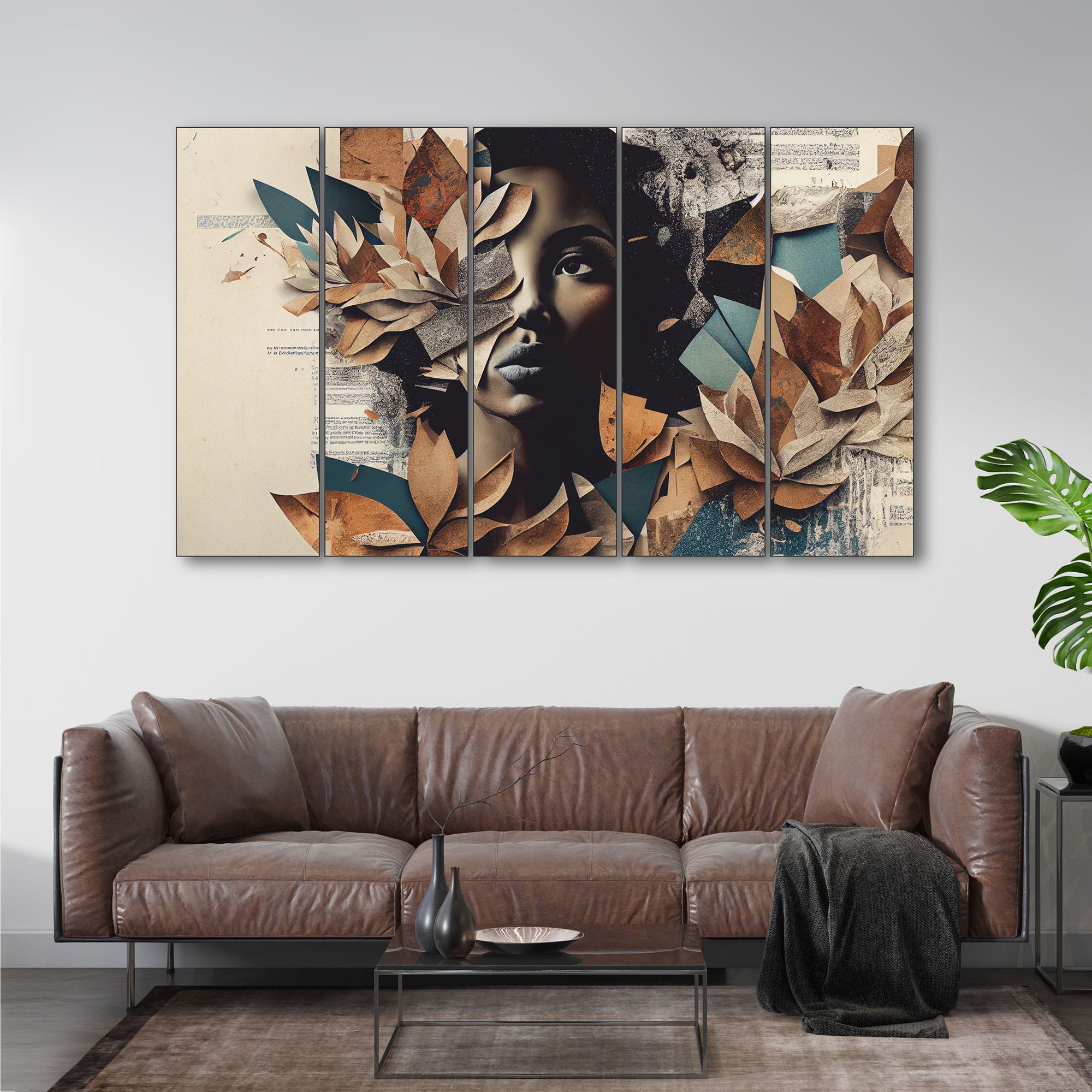 The Castle Decor Leafy Lady Modern Art Wall Art Set of 5 27x48 Inch - The Castle Decor