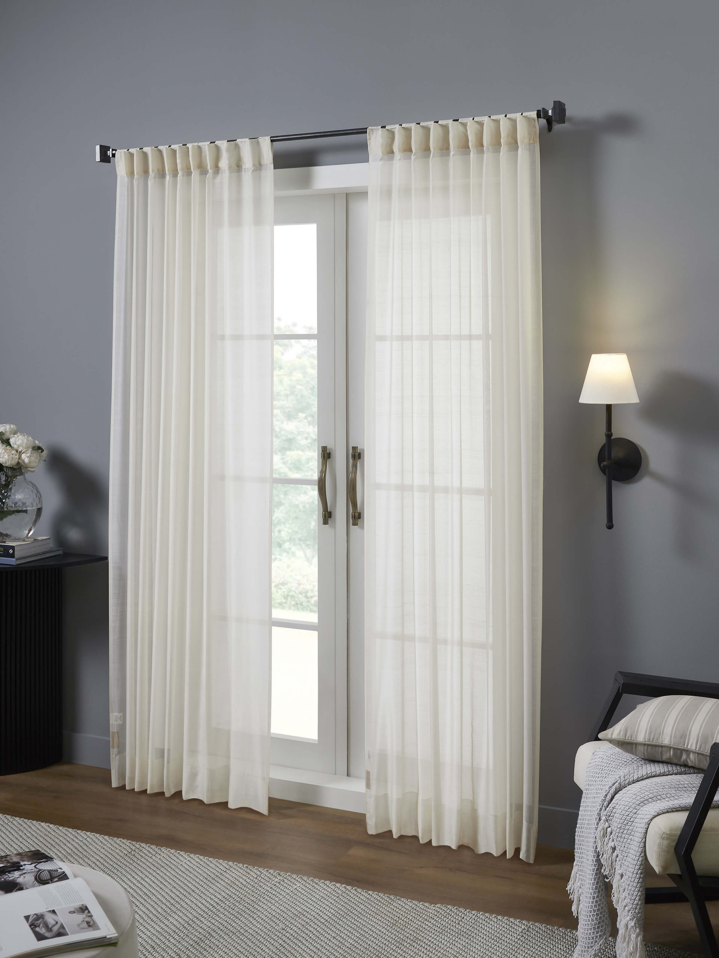 Pragya Ivory Textured Silk Cotton Maheshwari Handloom Sheer Curtain (7 Ft)