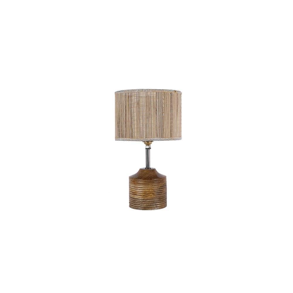 Colette Beige Bamboo Shade Table Lamp with Natural Wooden Base