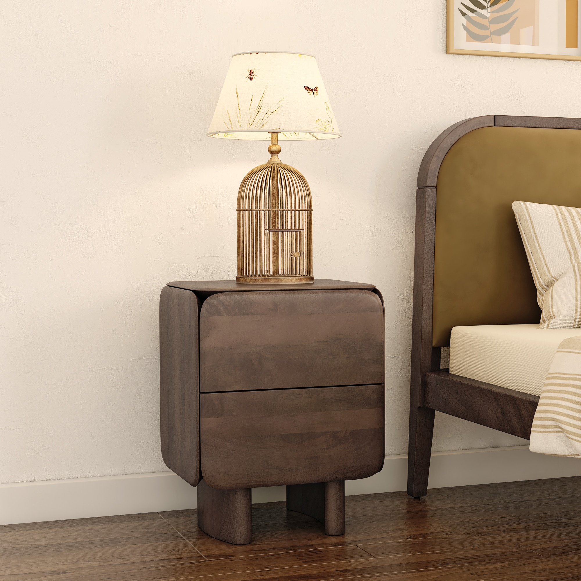 Olen Solid Wood Bedside Table In Danish Walnut Finish