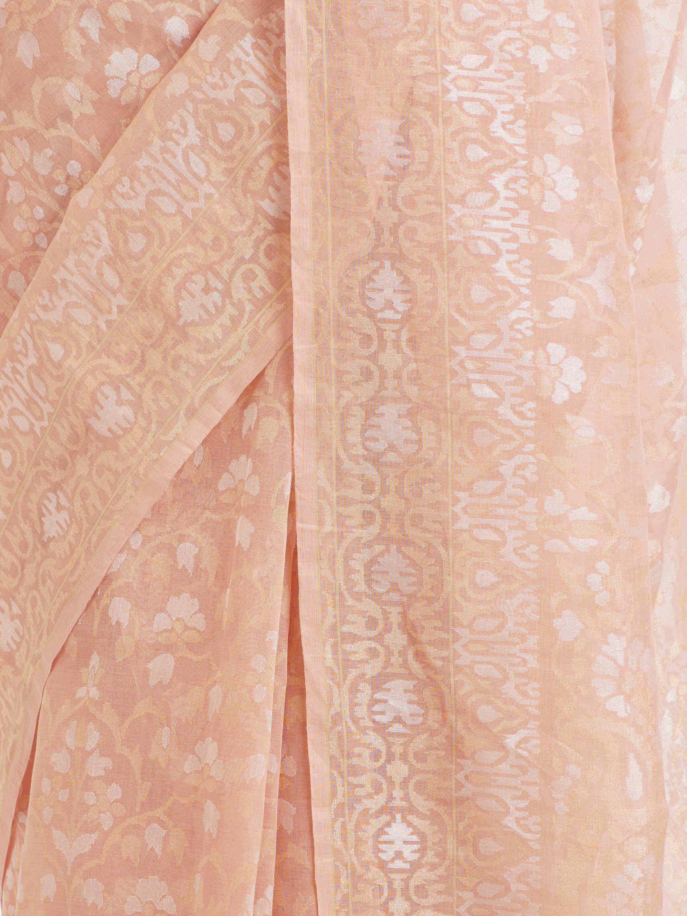 Tan Cotton Awadh Jamdani Banarasi Saree