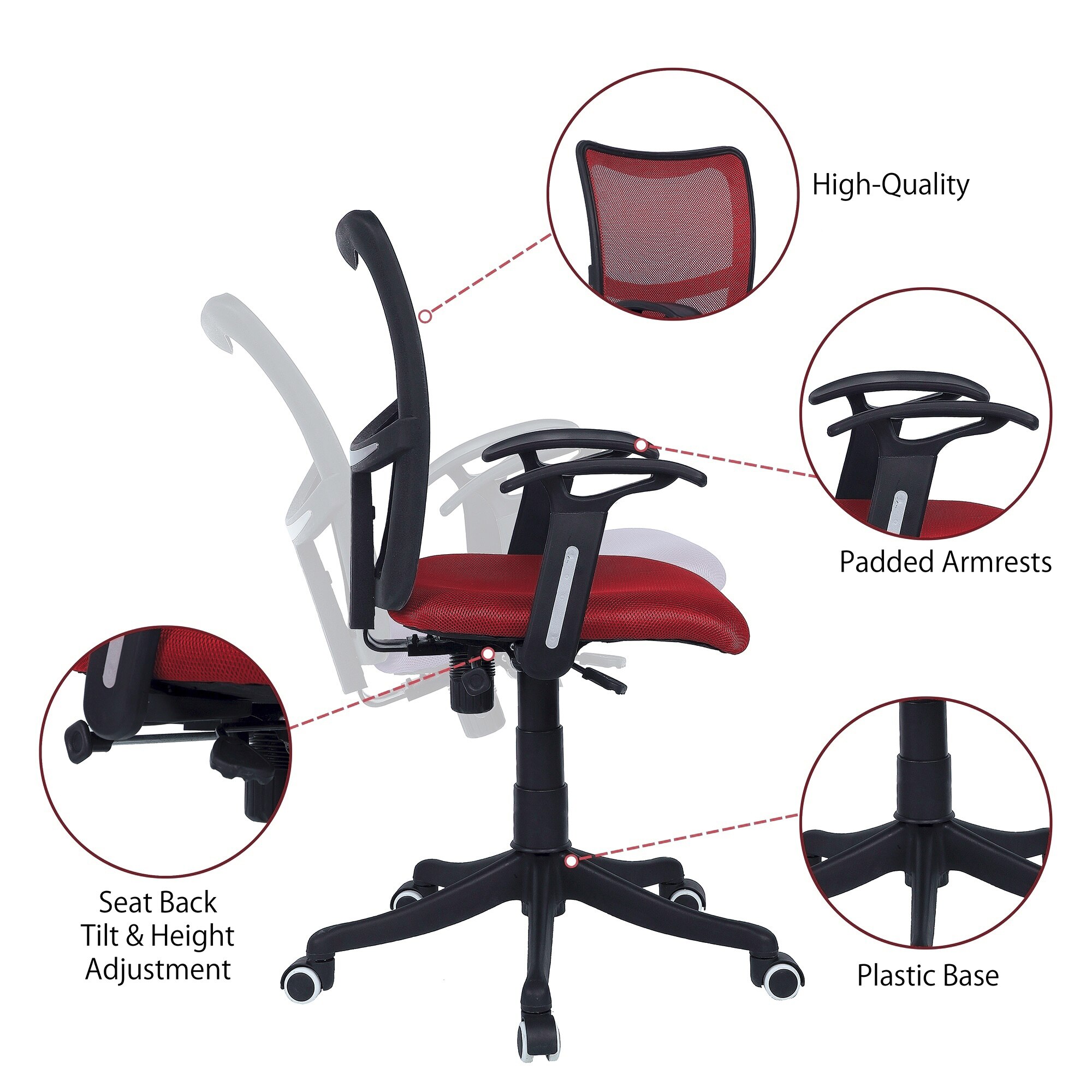 Eexcaeal Mid Back Ergonomic Chair in Red Colour