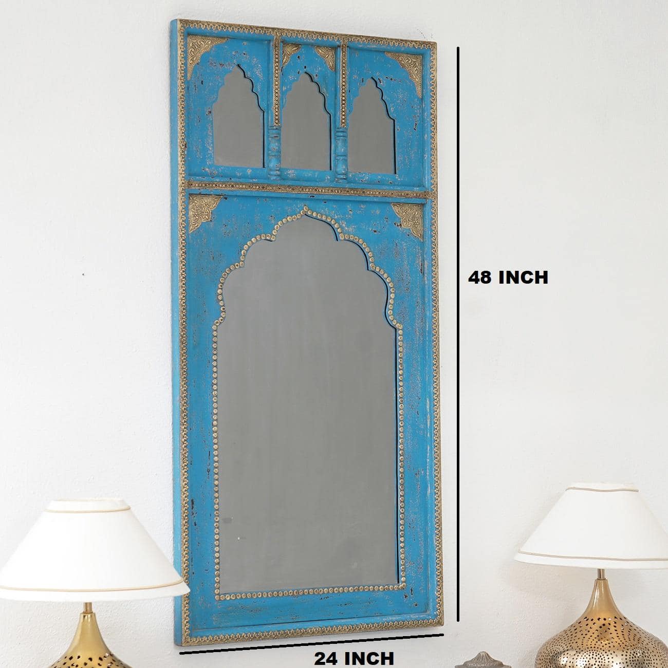 Tale Wood Carved Mirror Frame in Distressed Dark Blue