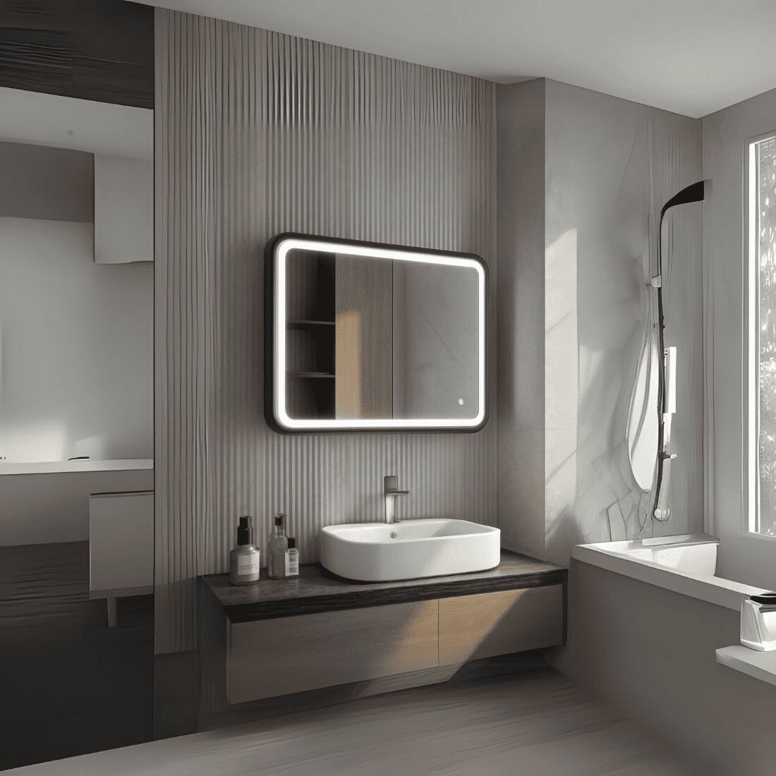 Modern Rectangular LED Mirror with Gold Stainless Steel Frame