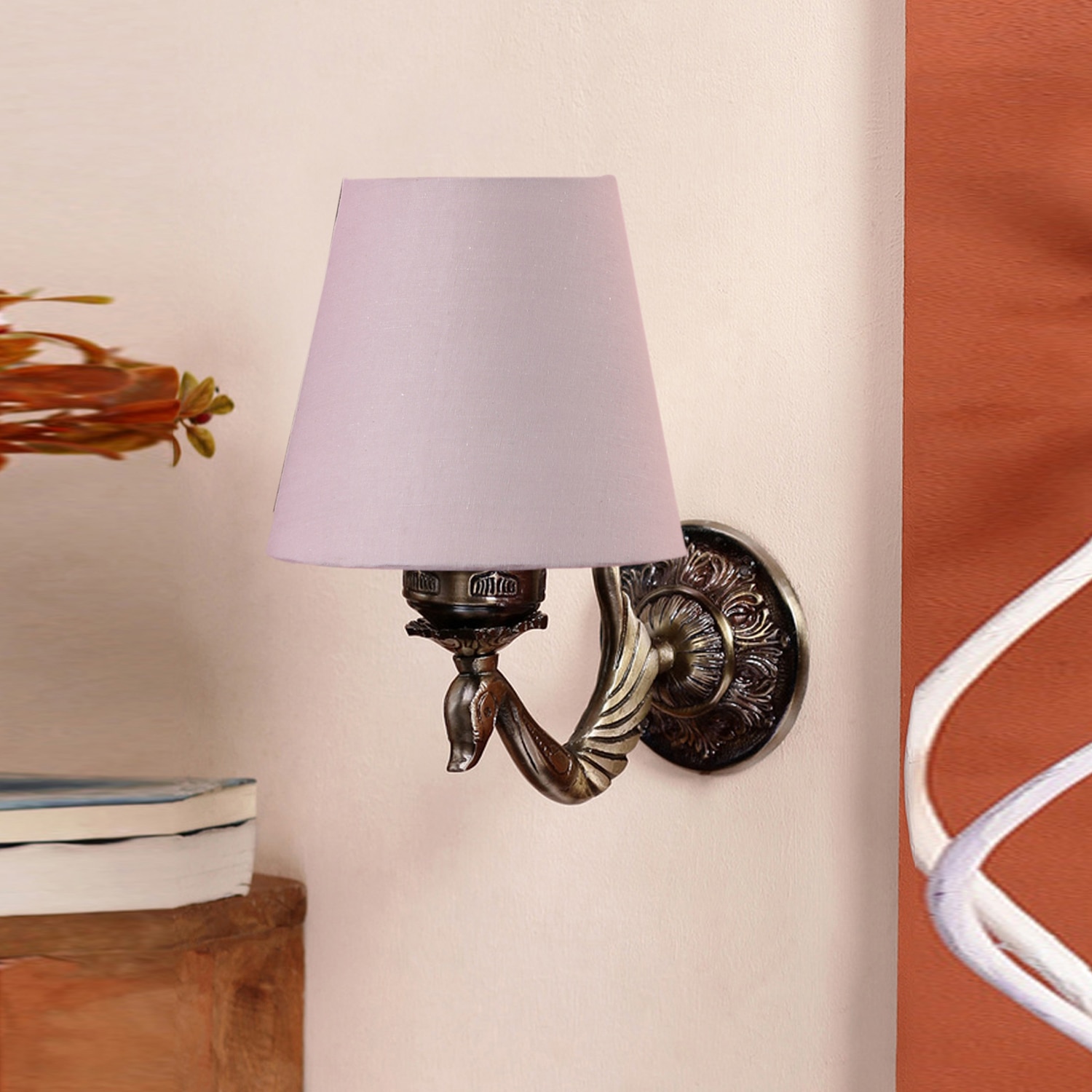 Devansh Metal Electric Wall Light in Antique Gold Colour with Grey Shade Count of 1 Light - Devansh