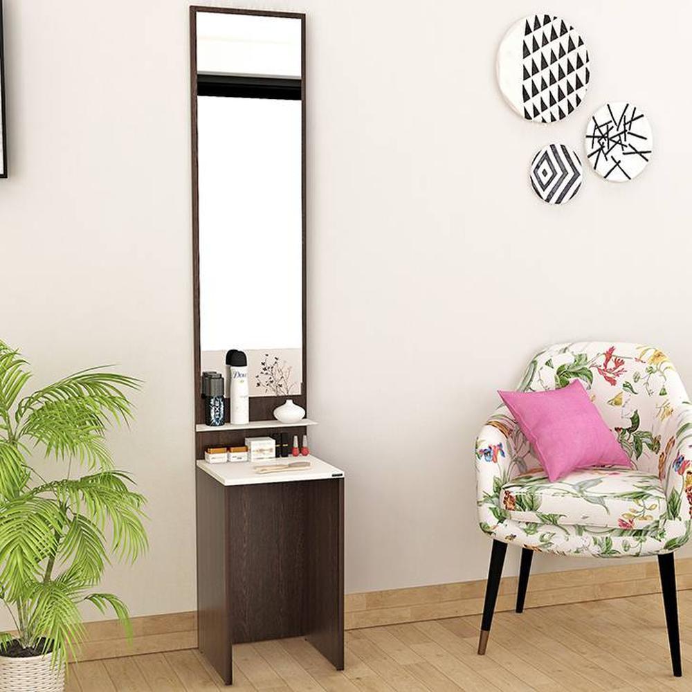 Alesti Engineered Wood Slim Dressing Table Full Length Mirror with Utility Shelf (Wenge & White)