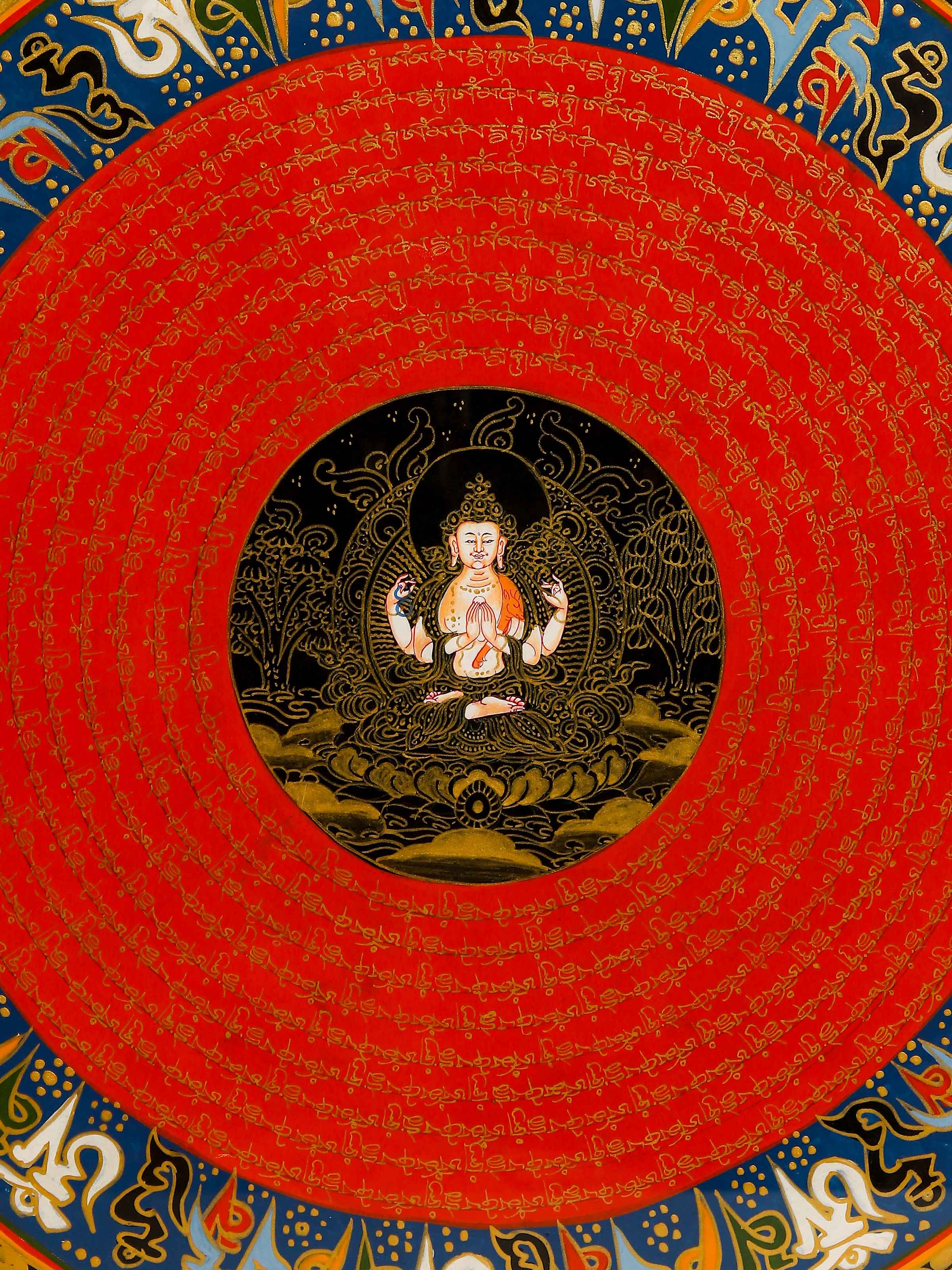 Chenrizig Buddha with Mantra Thangka Painting
