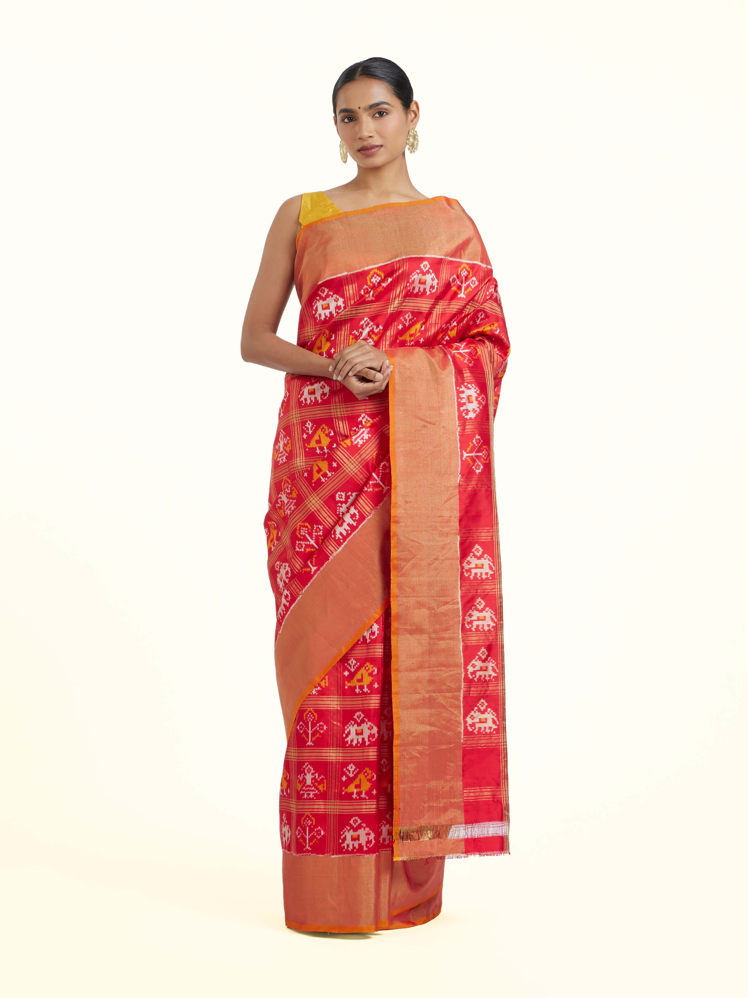 Red Pochampally Ikat Silk Saree