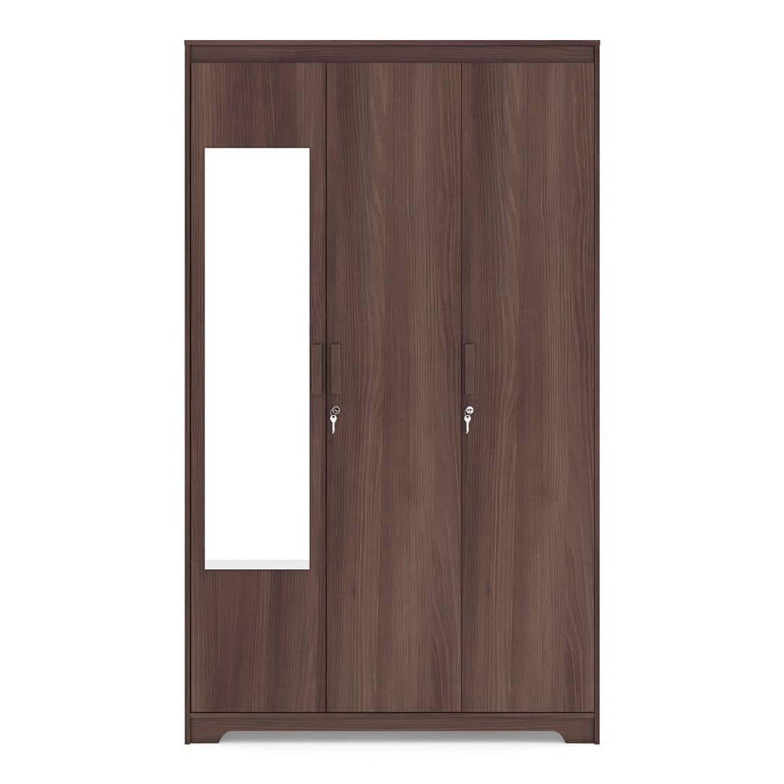 Hilton 3 Door 1 Drawer Wardrobe With Mirror and Lock in Chestnut Acacia Finish