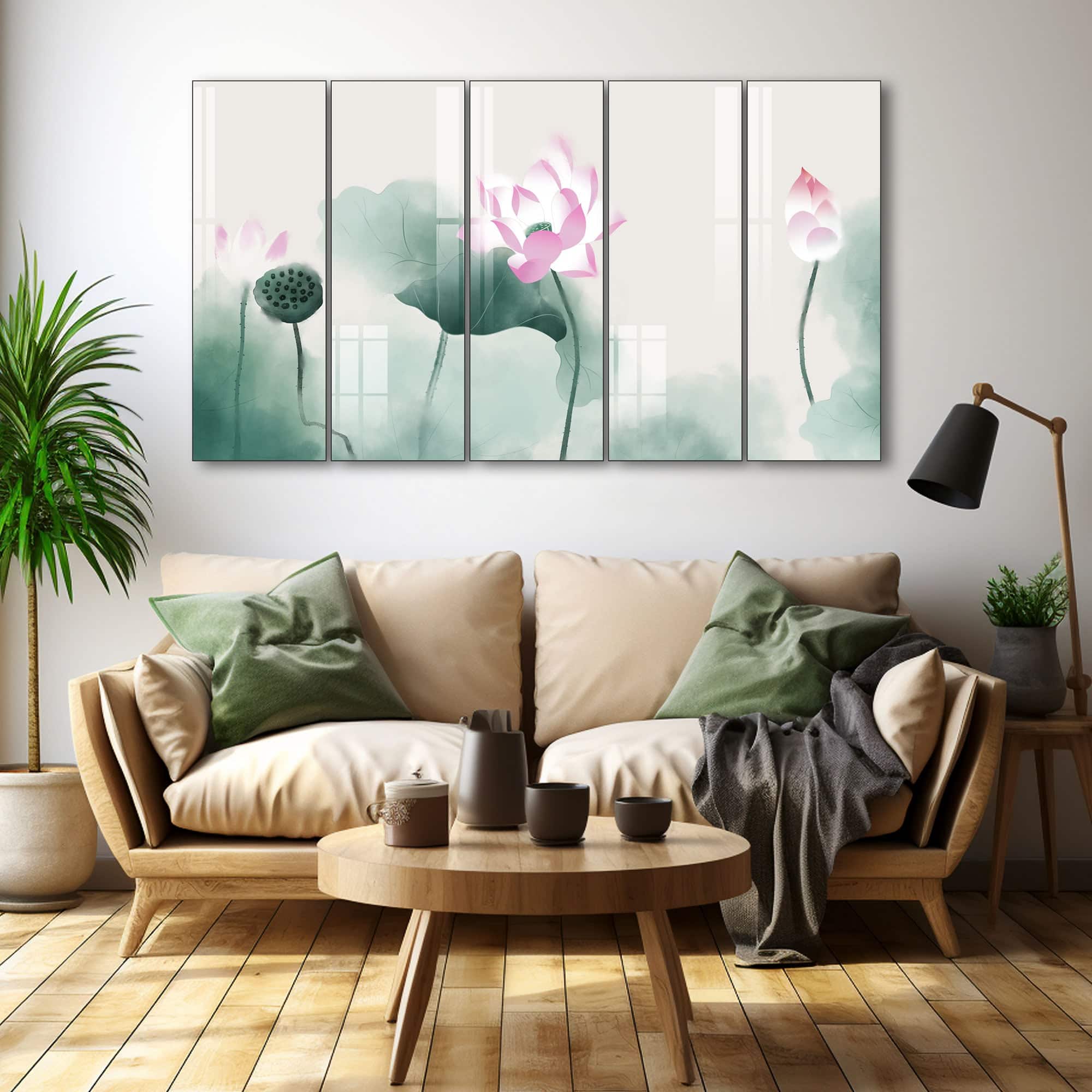 The Castle Decor Lotus Wall Painting Wooden Framed 27x48 Inch (Style 3) - The Castle Decor