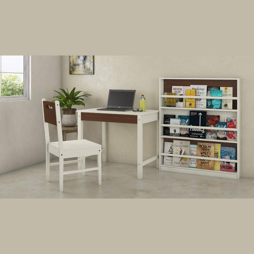 Mystica Solid Wood Study Desk with Drawer in Ivory Coffee Walnut Colour