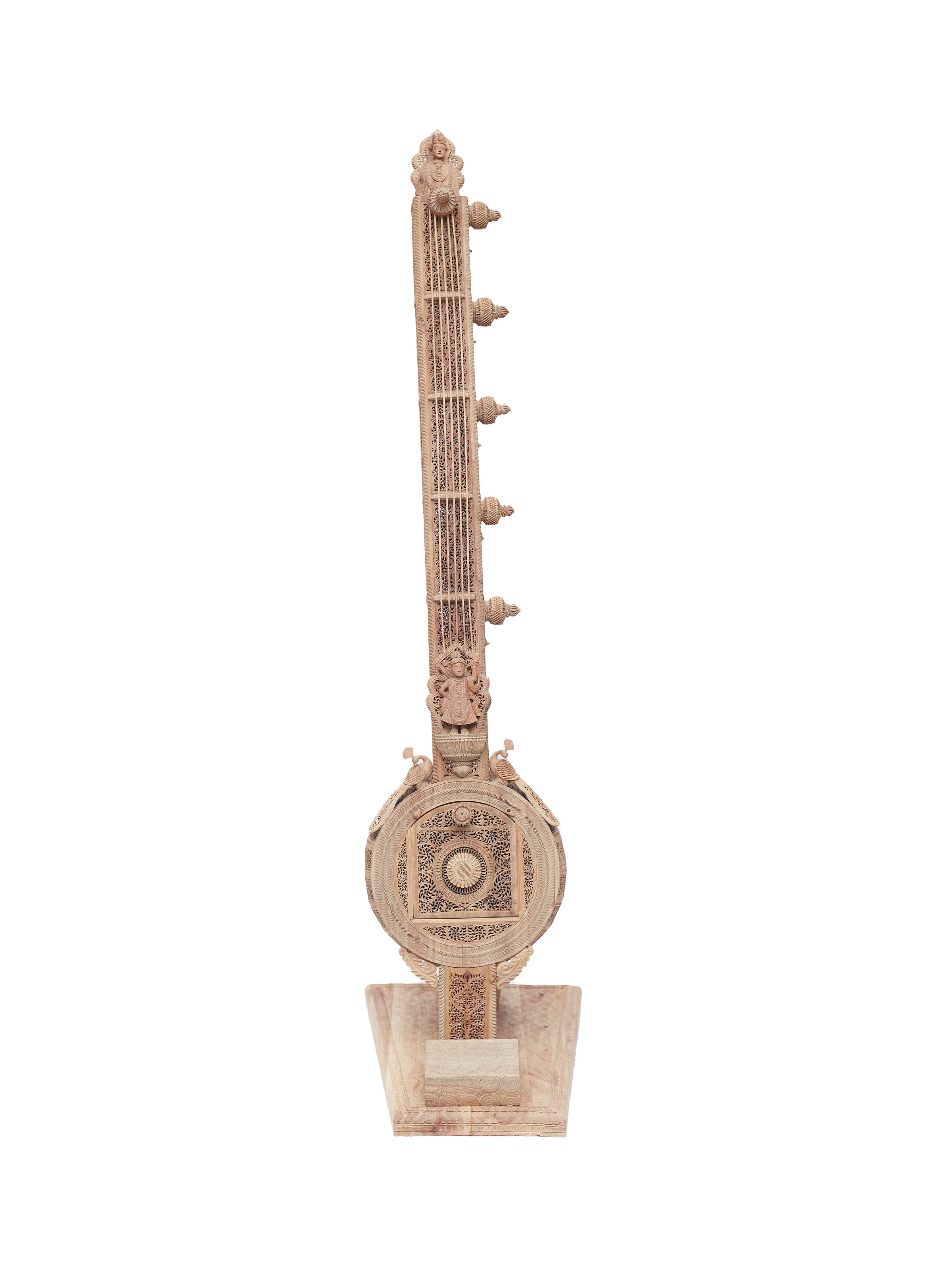 Sandalwood Krishna Leela Sitar Sculpture