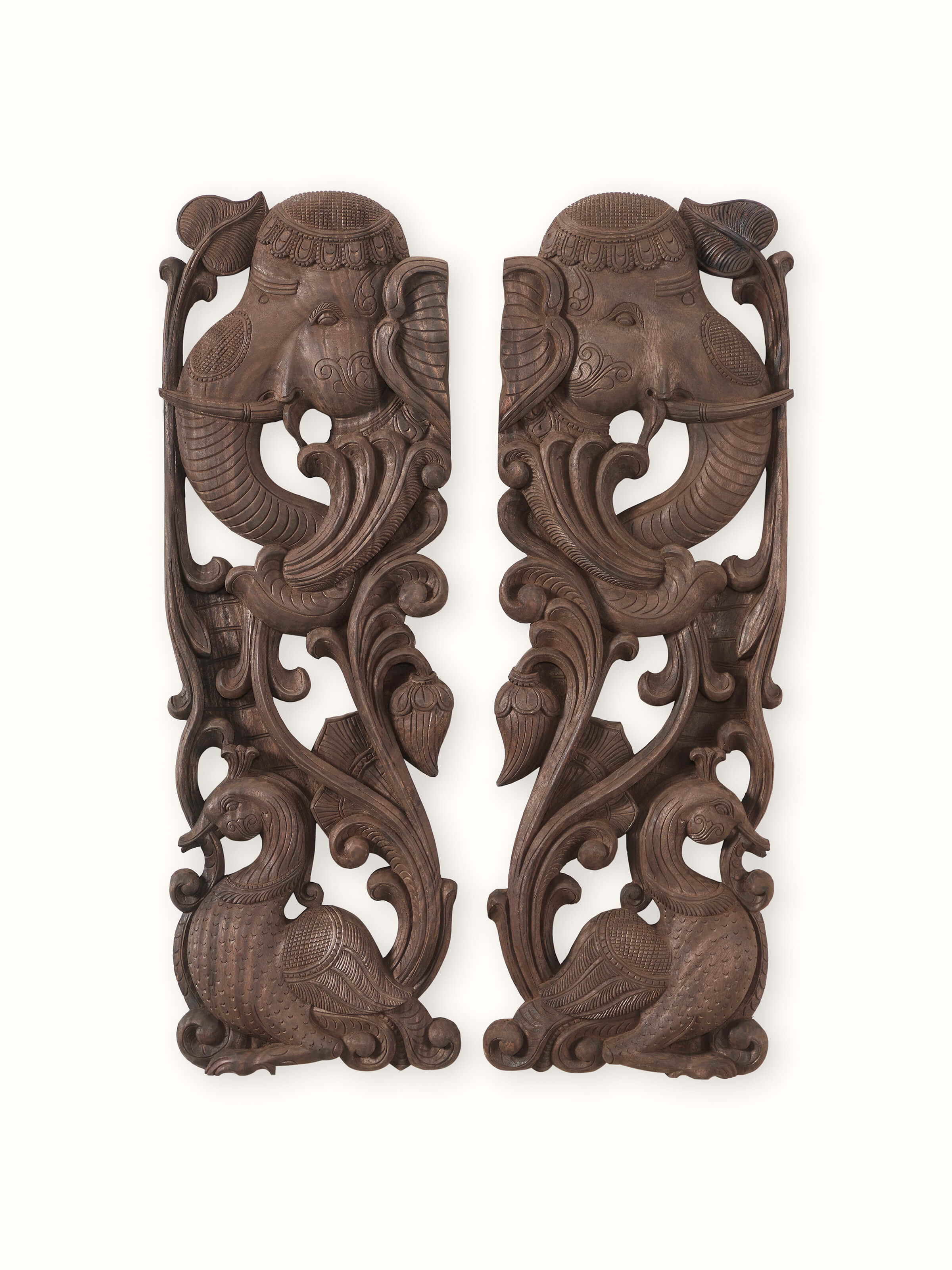 Wood Carved Elephant Face Brackets