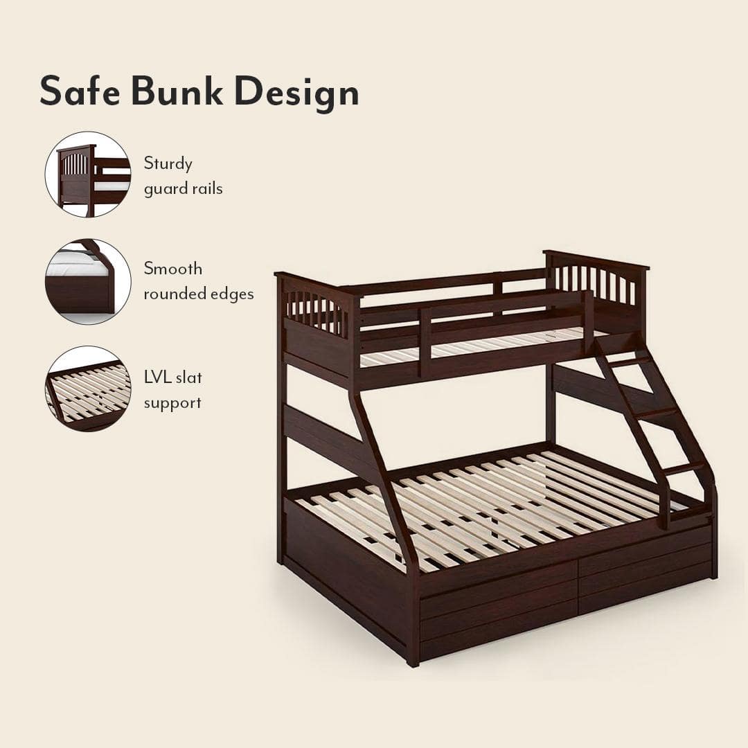 Barnley Single Over Queen Storage Bunk Bed In Dark Walnut