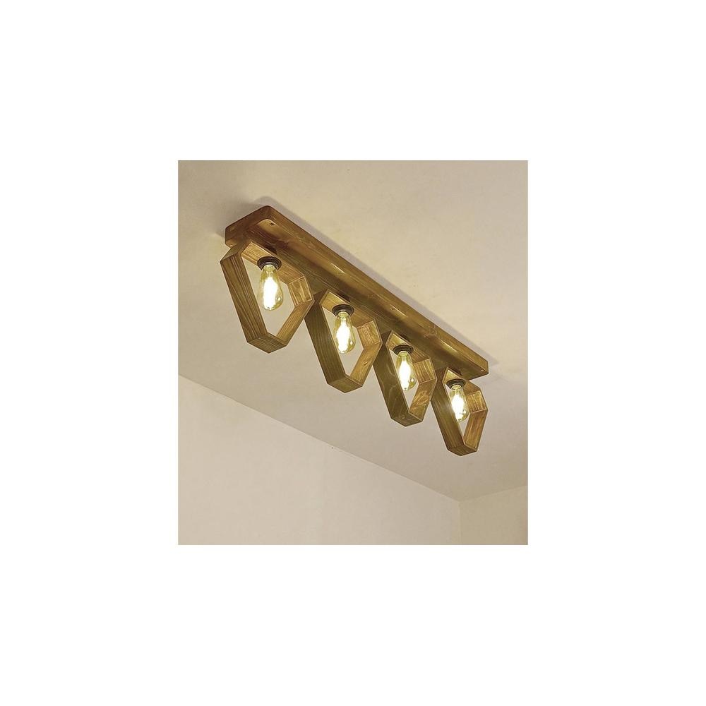 Hexad Brown Solid Wood Ceiling Light