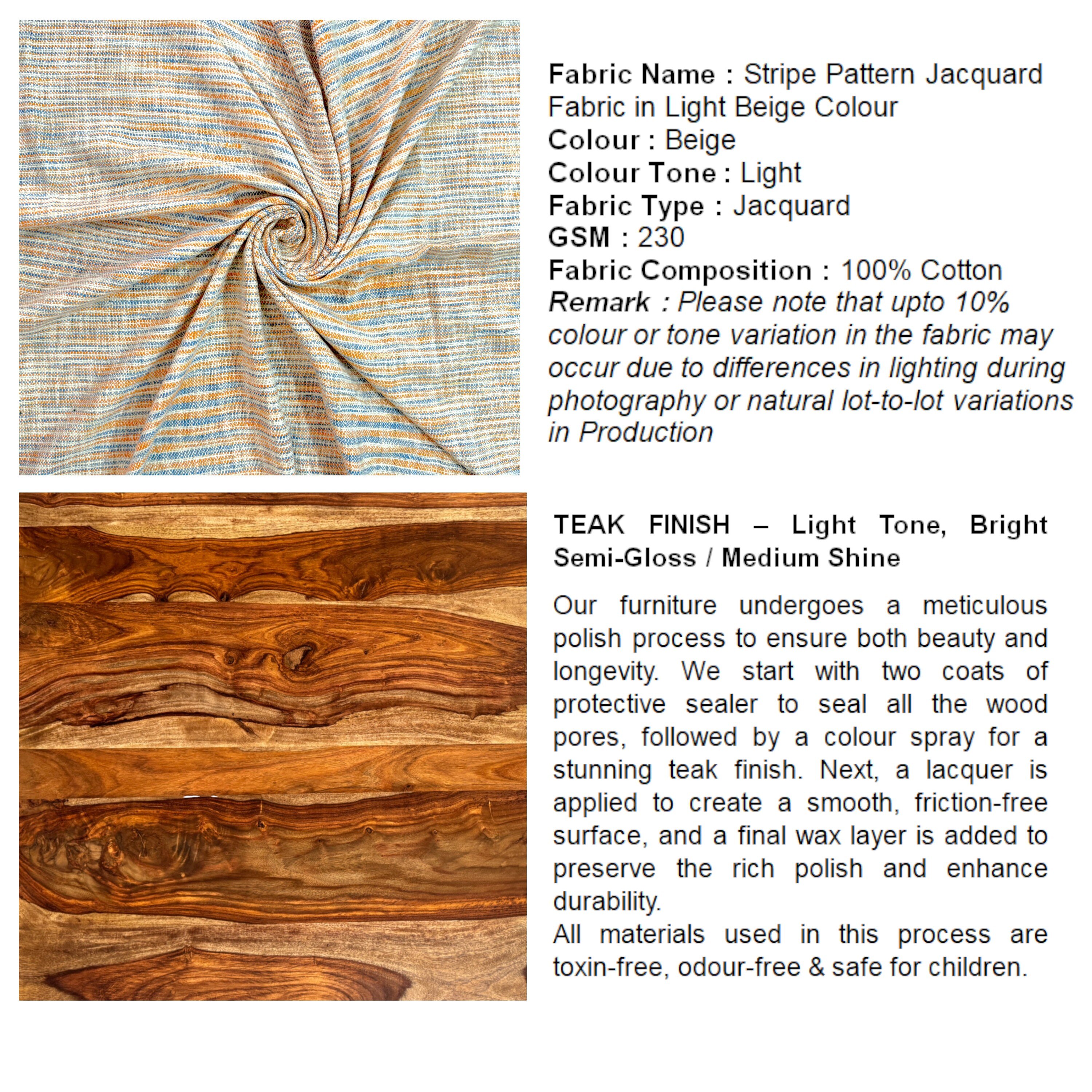 Collio Solid Wood Ottoman Pouffee in Stripe Orange Jackard fabric