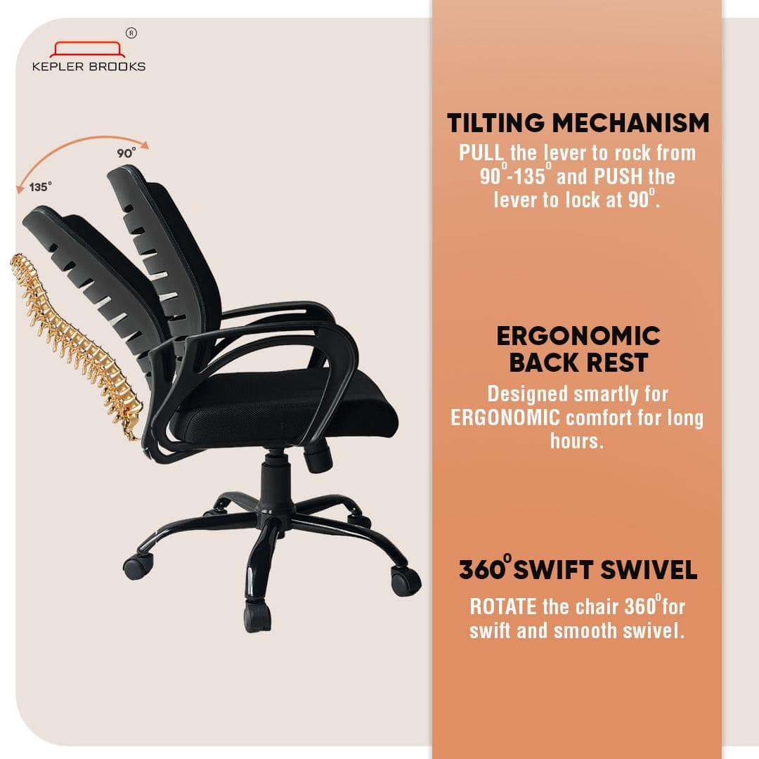 Iris Mid Back Mesh Office Chair Black Color