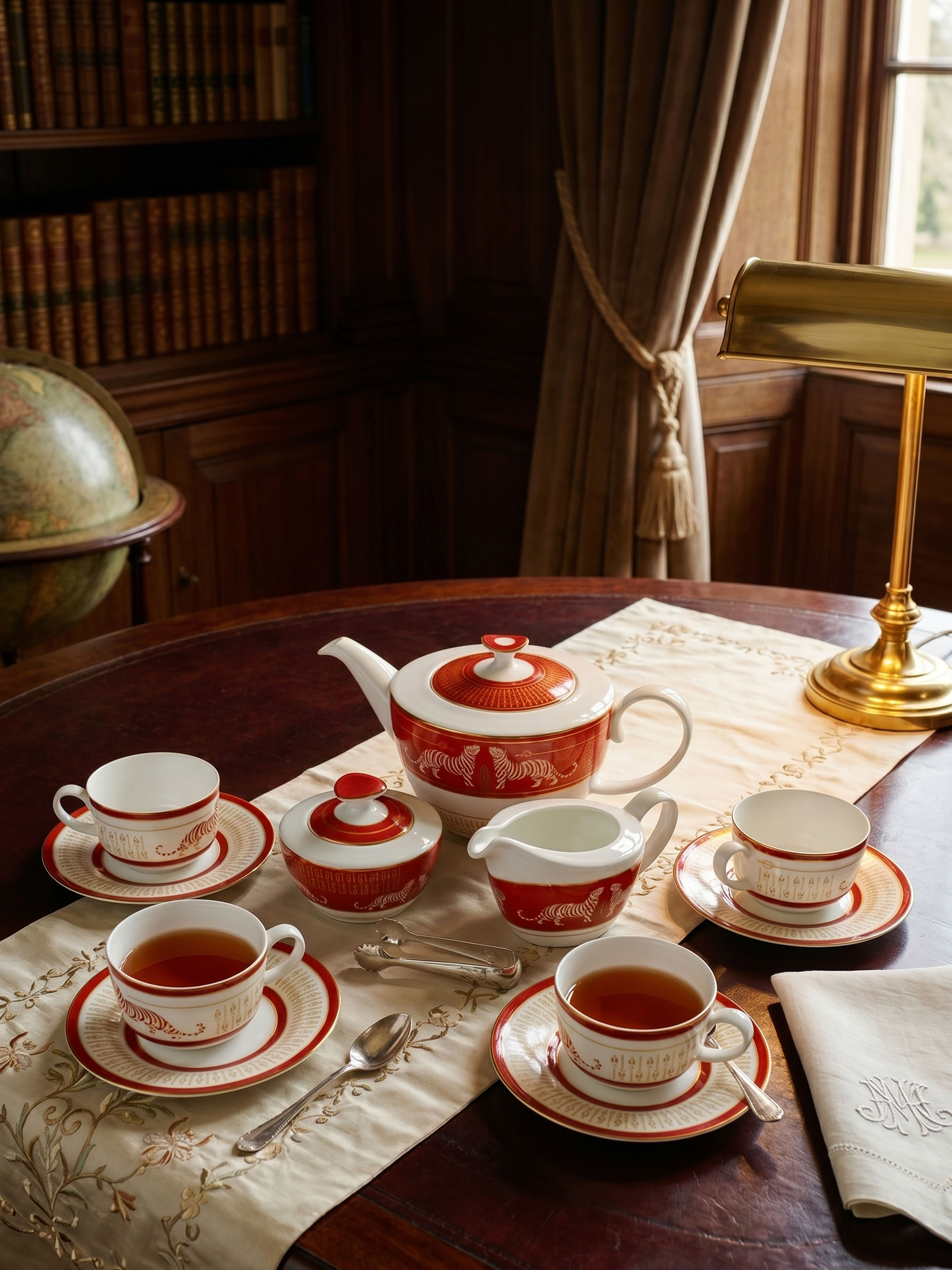 Piece Ceramic Tea Set With Hand-Applied Gold-Accents (7 Pcs)