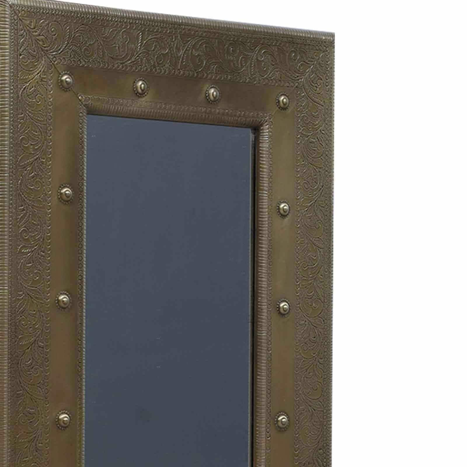 Kent Mango Wood Inlay Brass Tall Wall Mirror