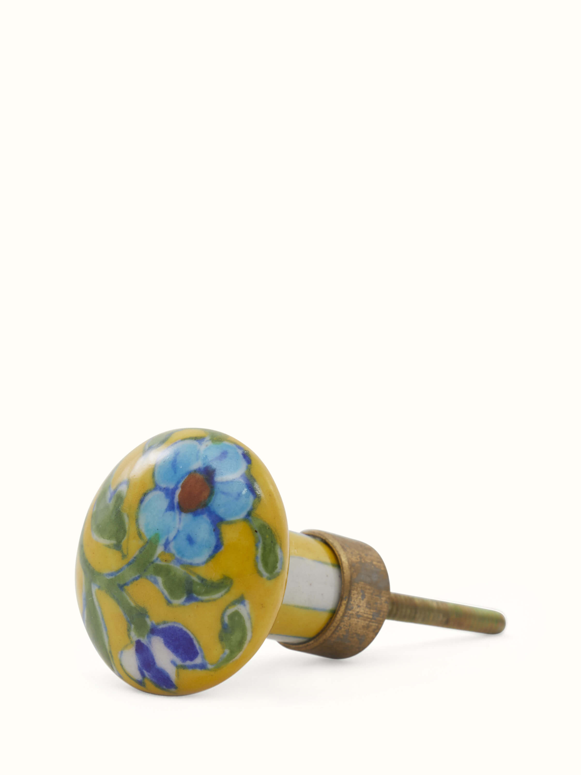 Angled view of Blue Pottery Round Rib Door Knob Set