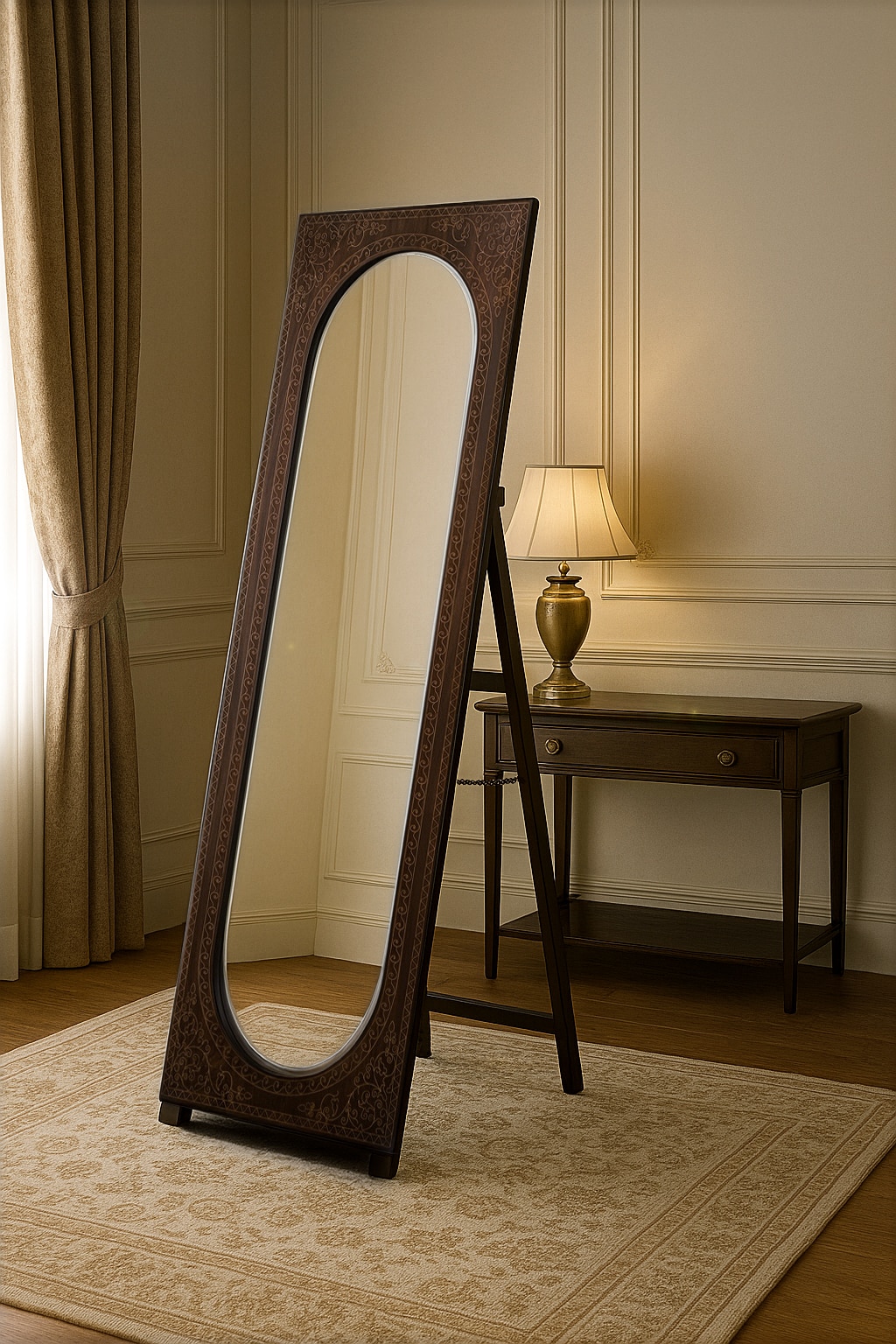 Sheesham Wood & Brass Tarkashi Full-length Mirror