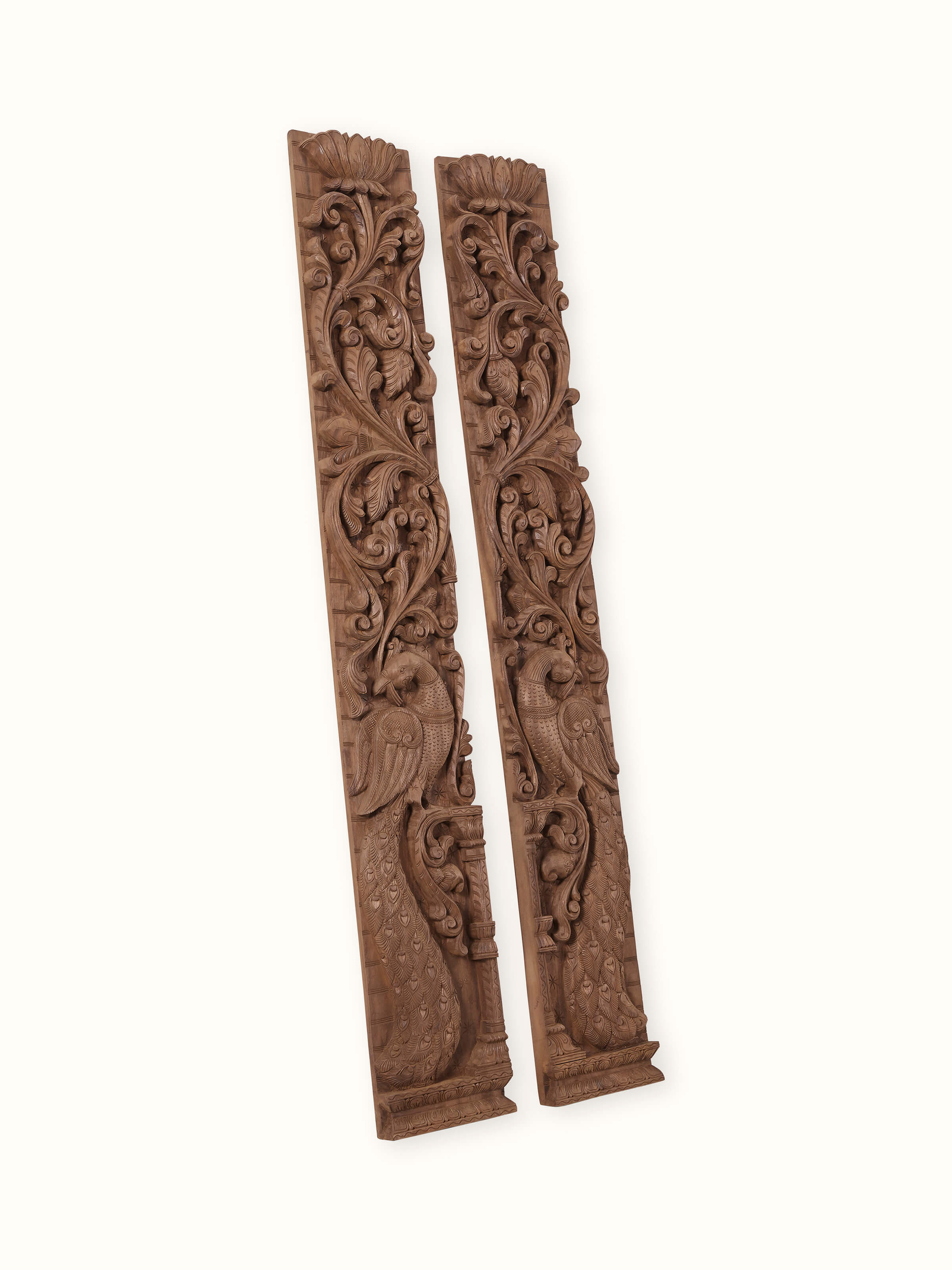 Wood Carved Peacock Panels (2 Pieces)