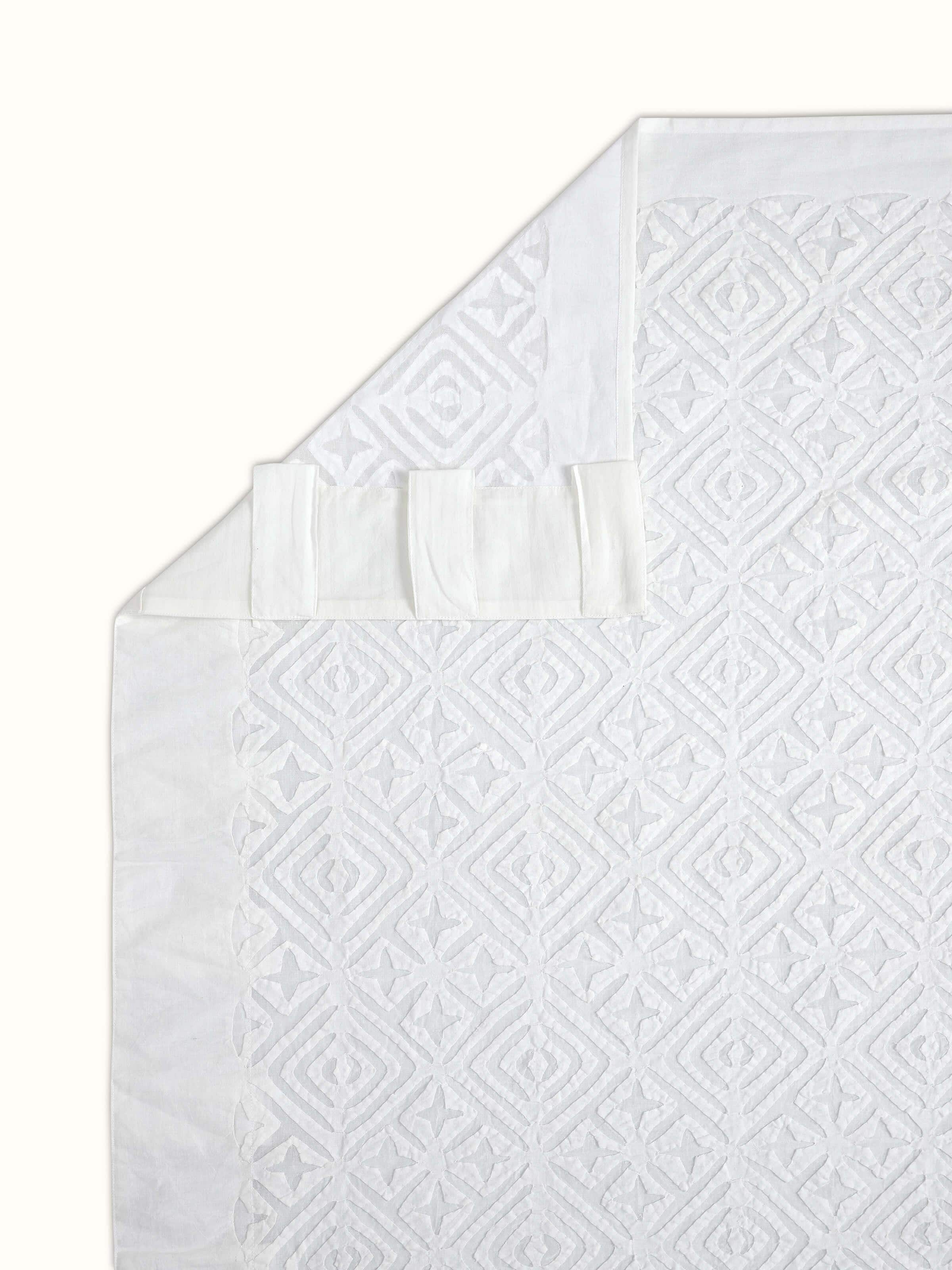 Mandana White Allover Cotton Applique Curtain (7 Ft)