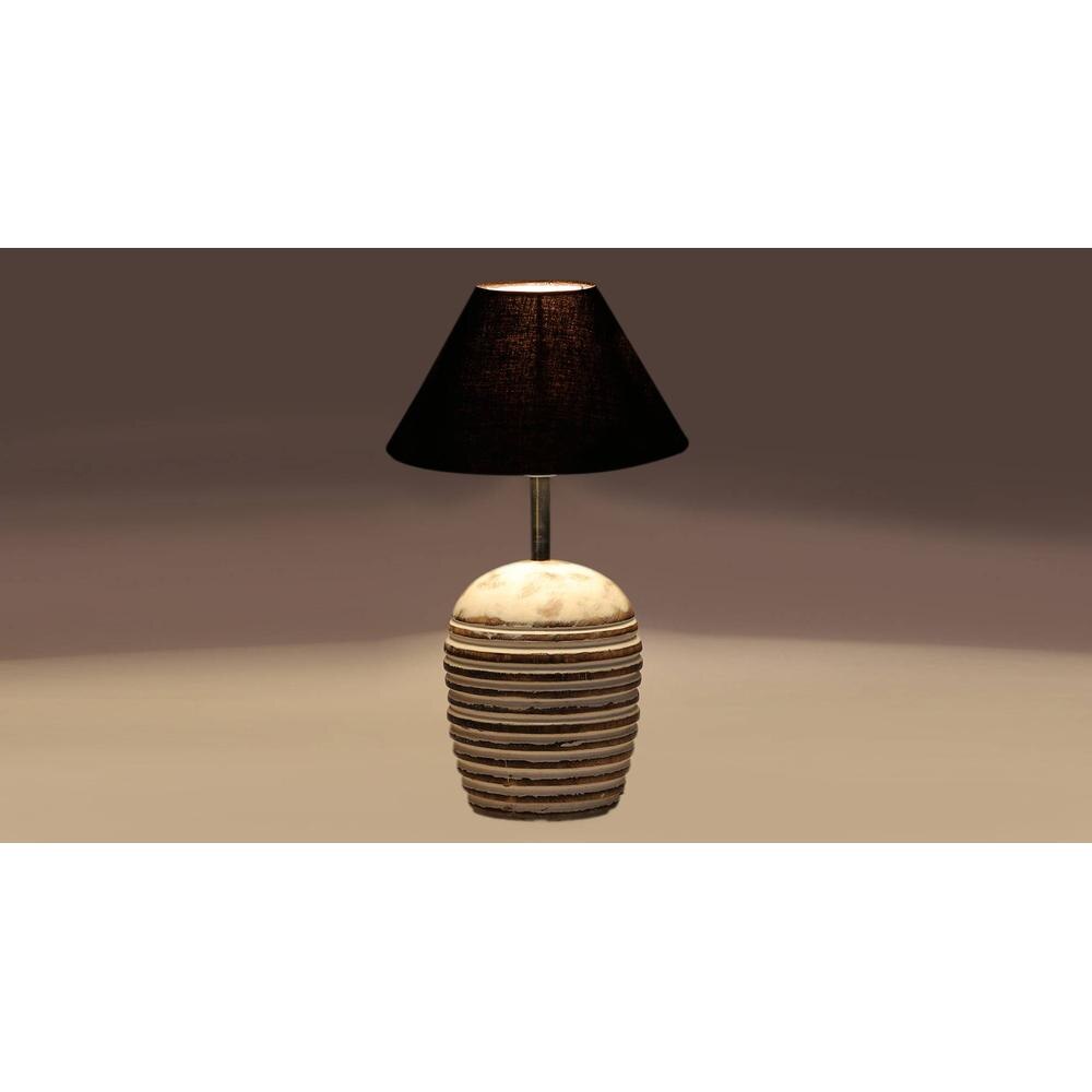 Black cotton with White Brushed Wood Table Lamp
