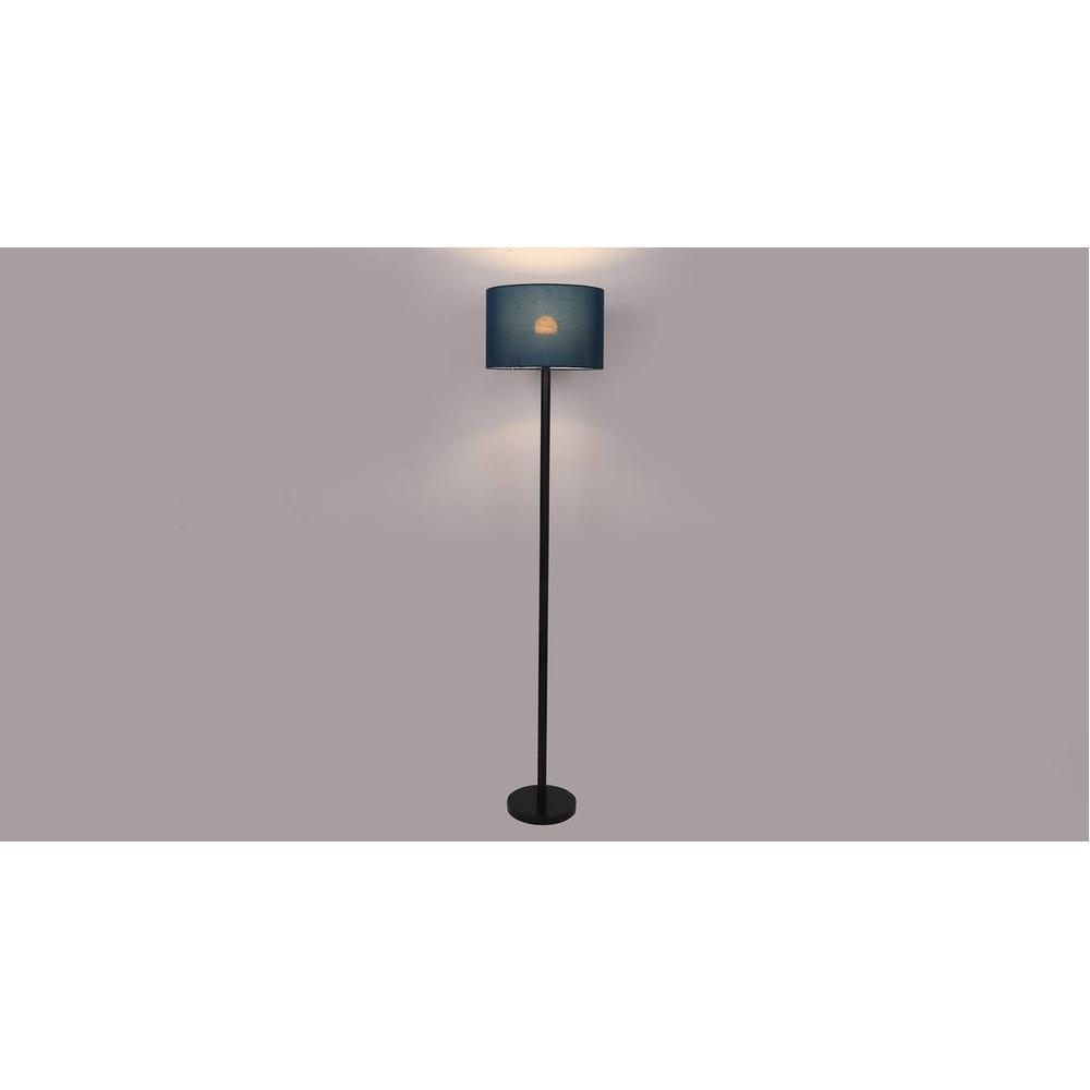 Waldo Blue Cotton Floor Lamp with Solid Wood